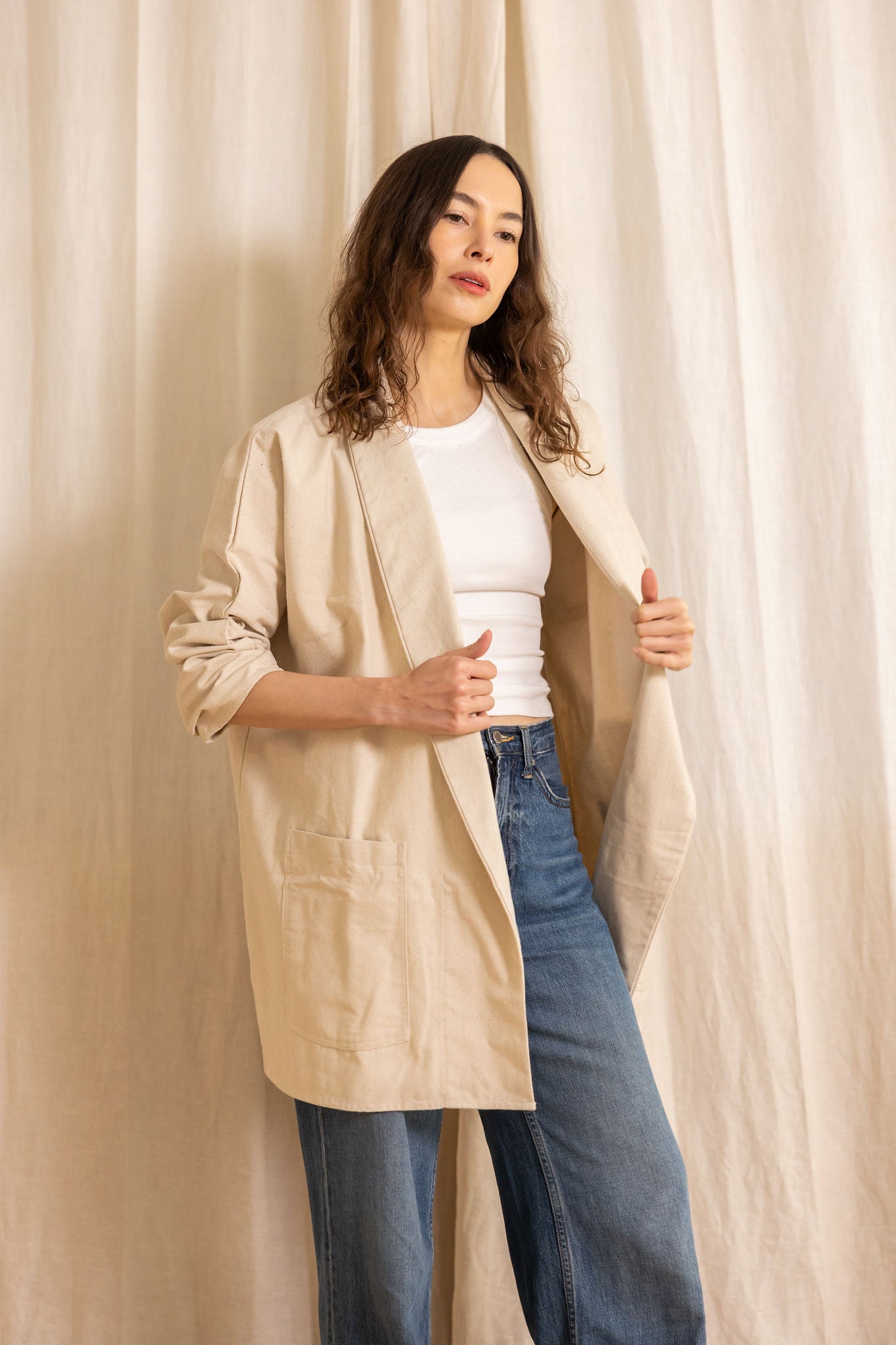 100% cotton canvas Parul Jacket, handmade in India. | natural