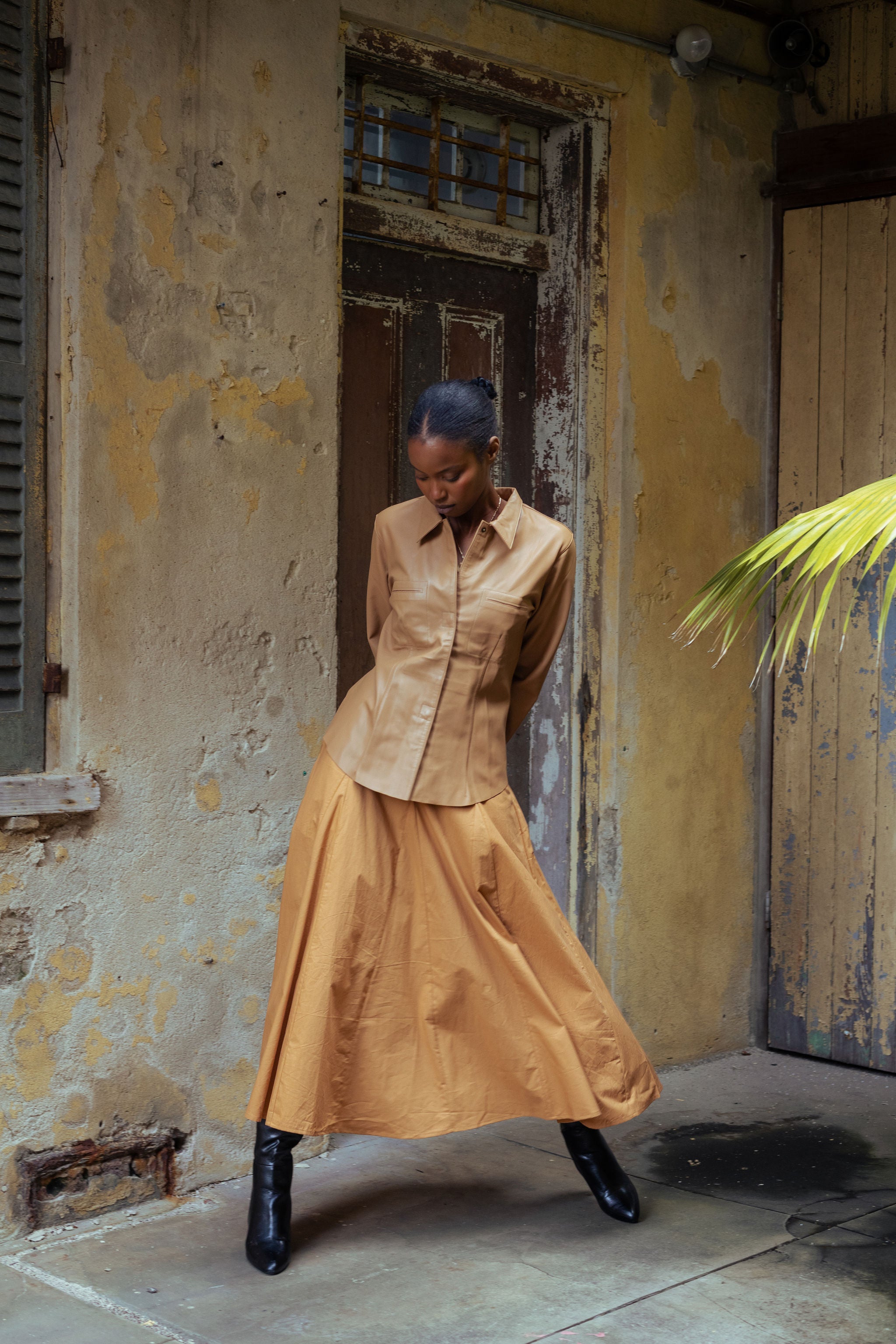 Hala Leather Shirt in Biscuit