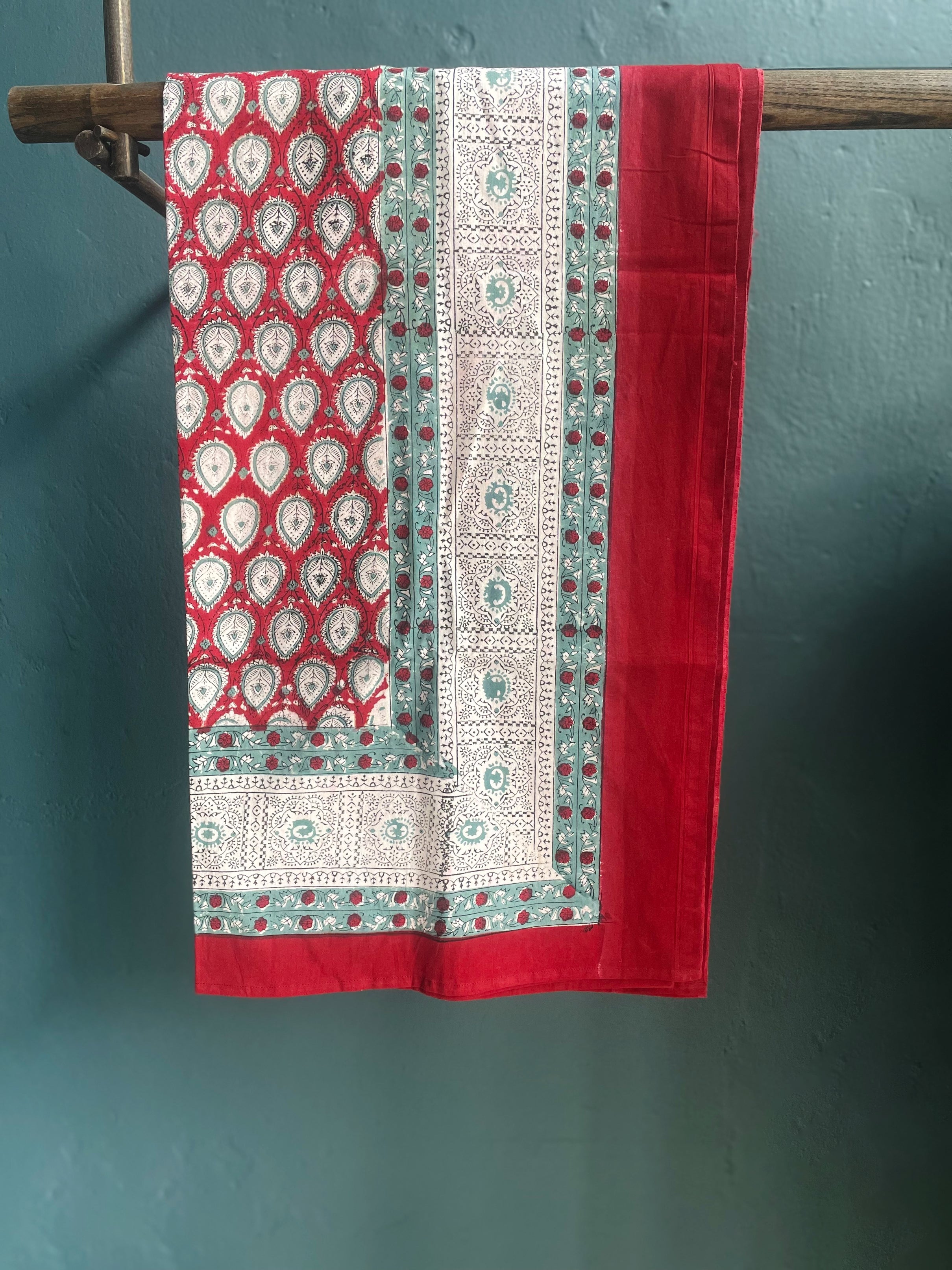 Block Printed Tablecloth Cranberry