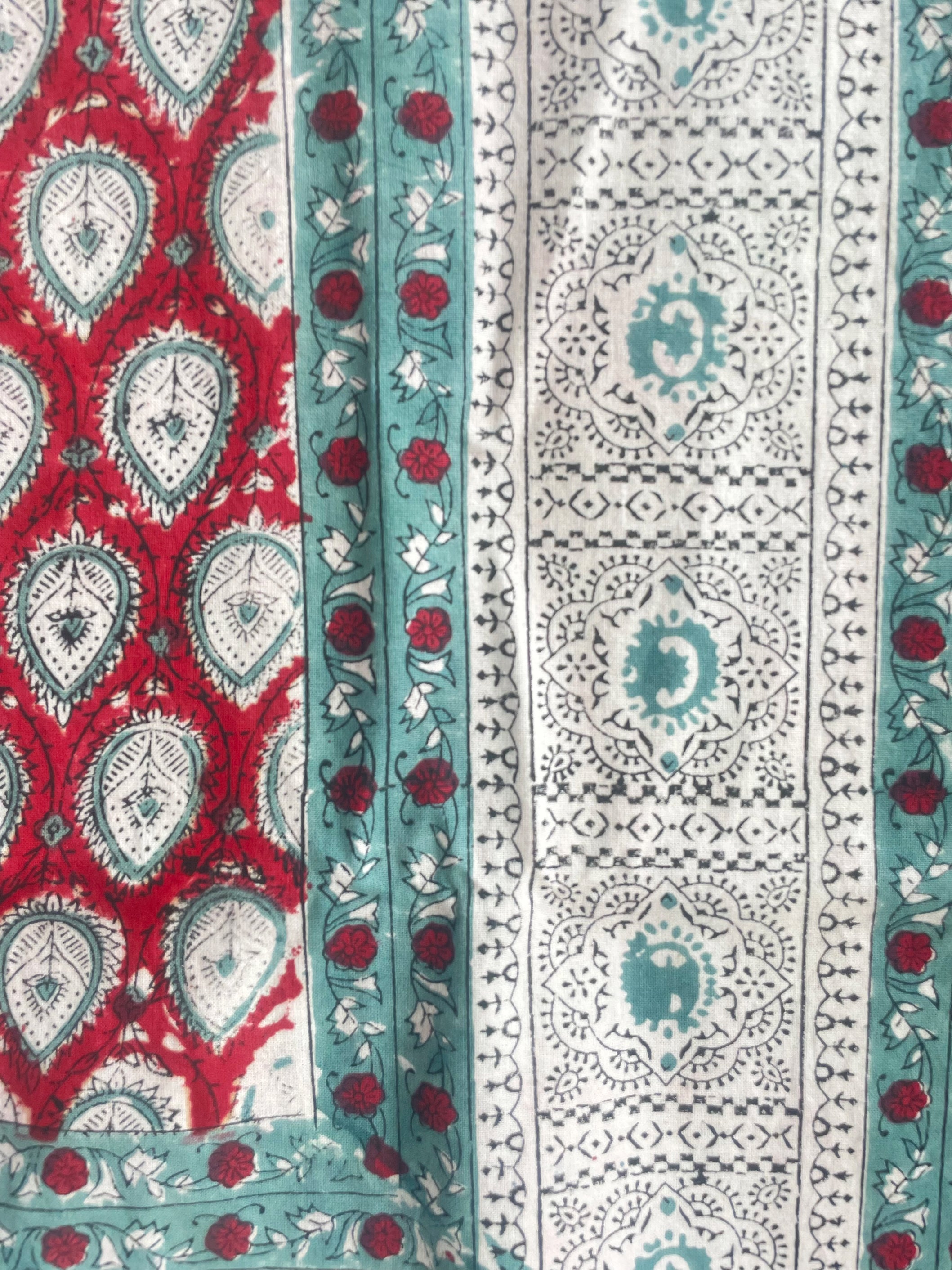 Block Printed Tablecloth Cranberry