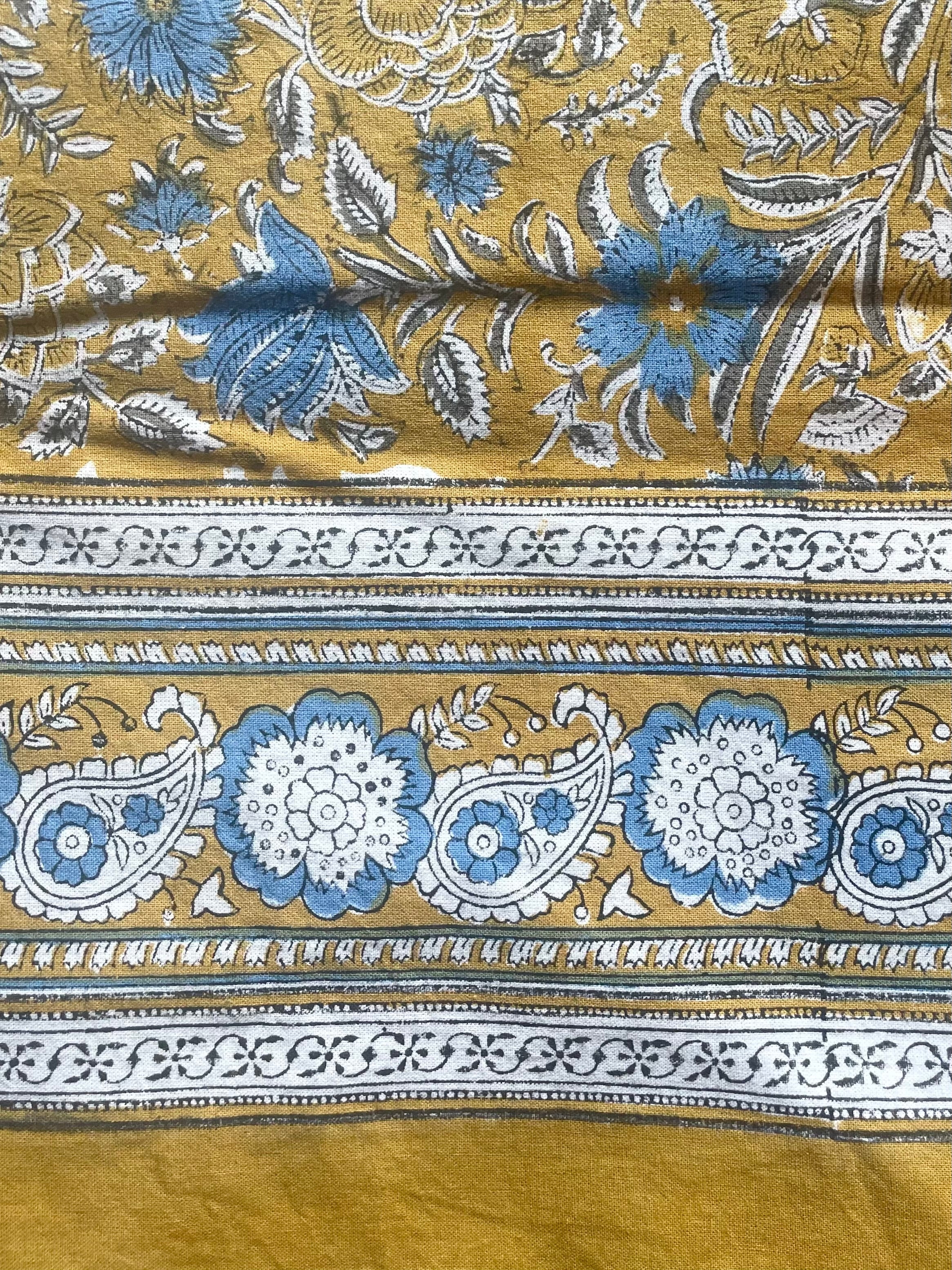 Block Printed Tablecloth Blue Dahlia