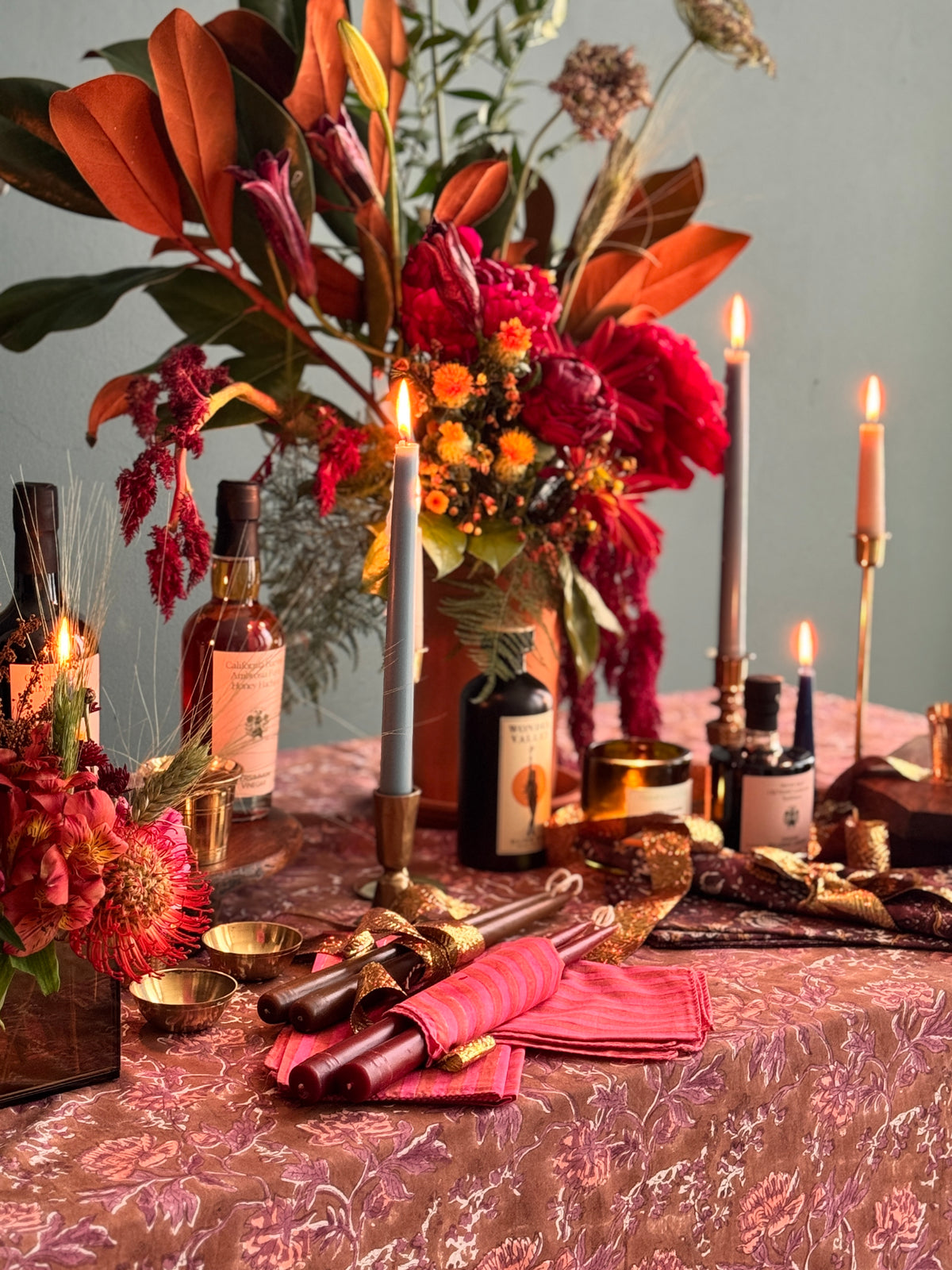 Block Printed Tablecloth Autumn Floral