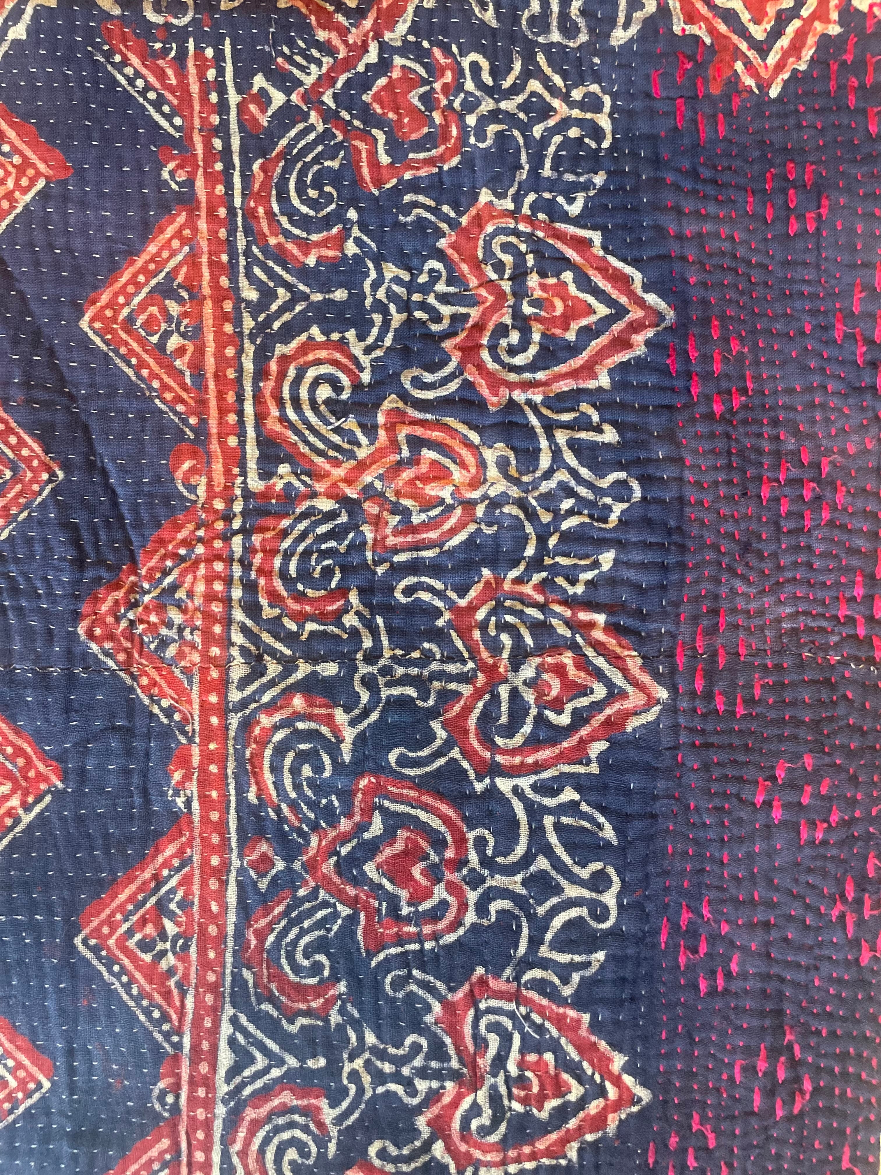 Antique Kantha Throw Blanket