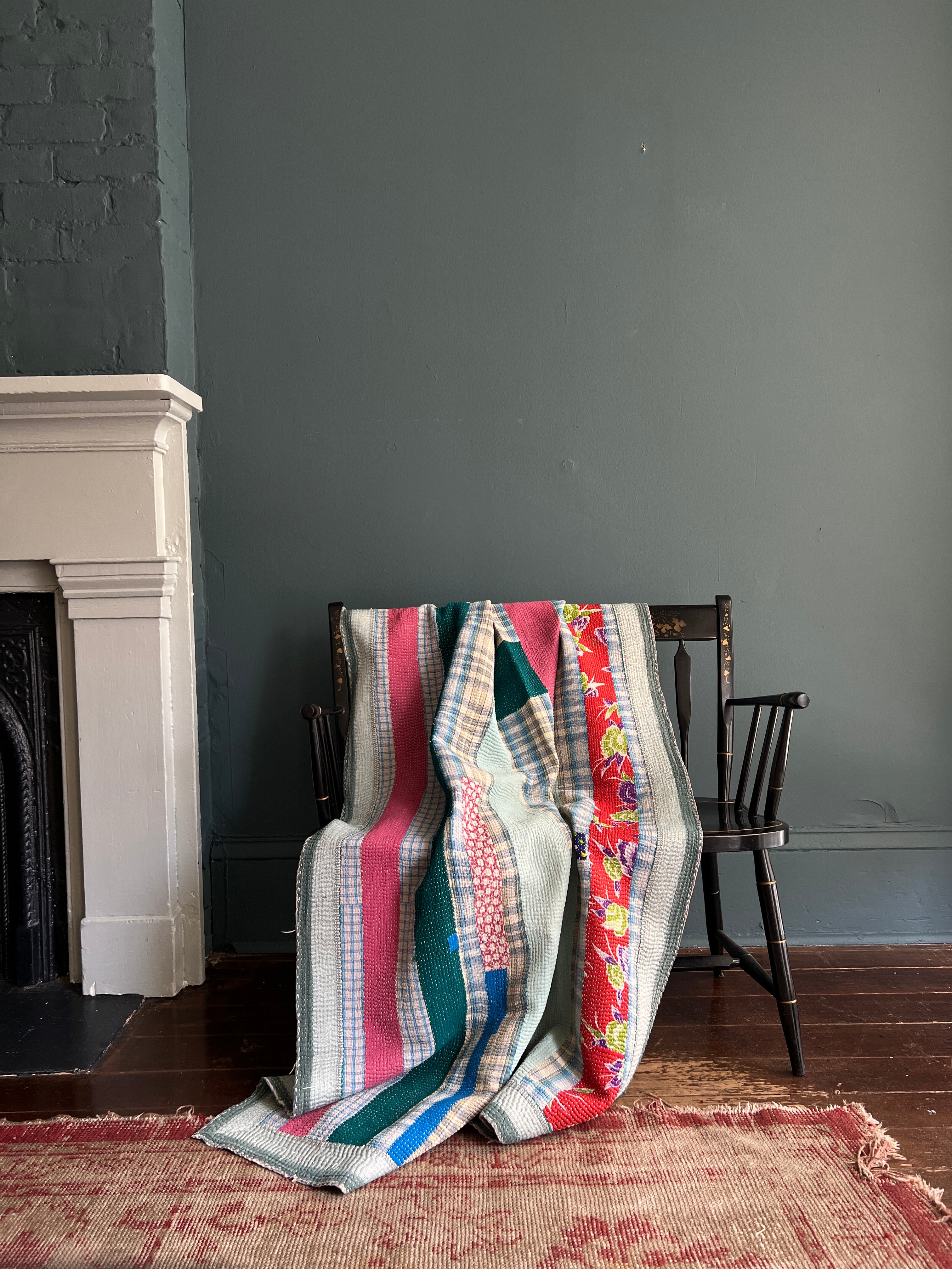 Antique Kantha Patchwork Throw Blanket