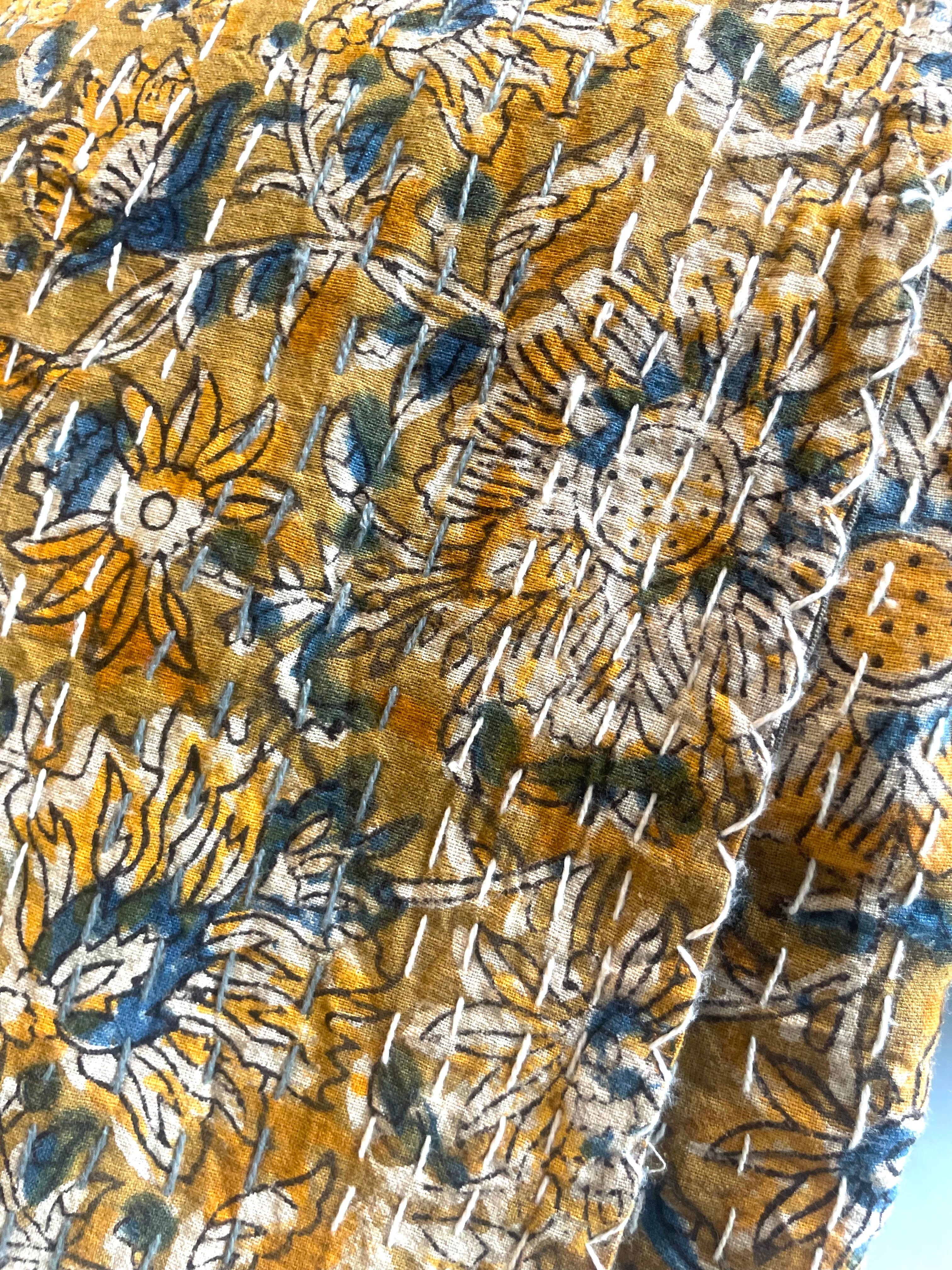 Block Printed Kantha Throw Blanket