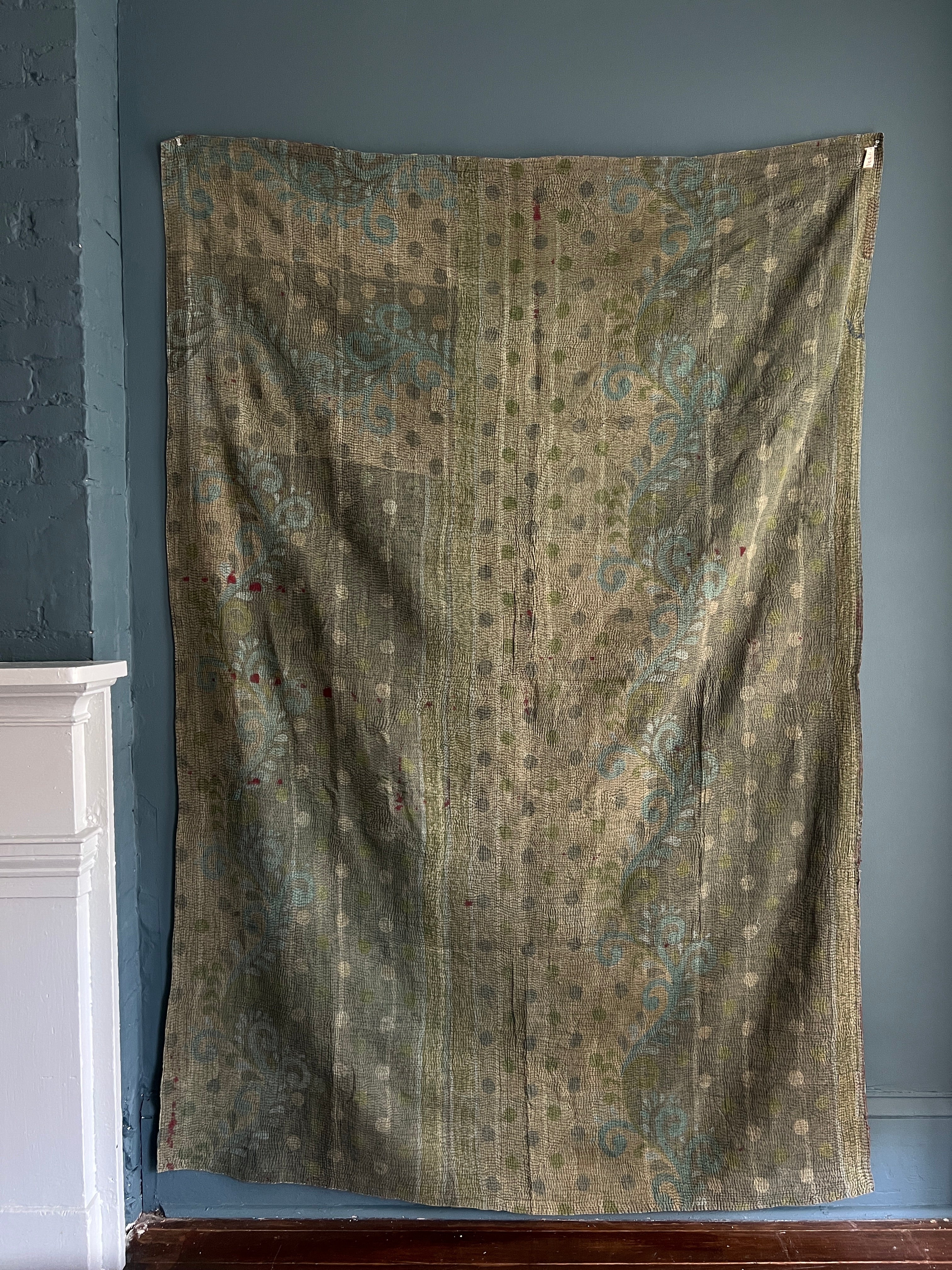 Antique Kantha Ajrakh Throw Blanket
