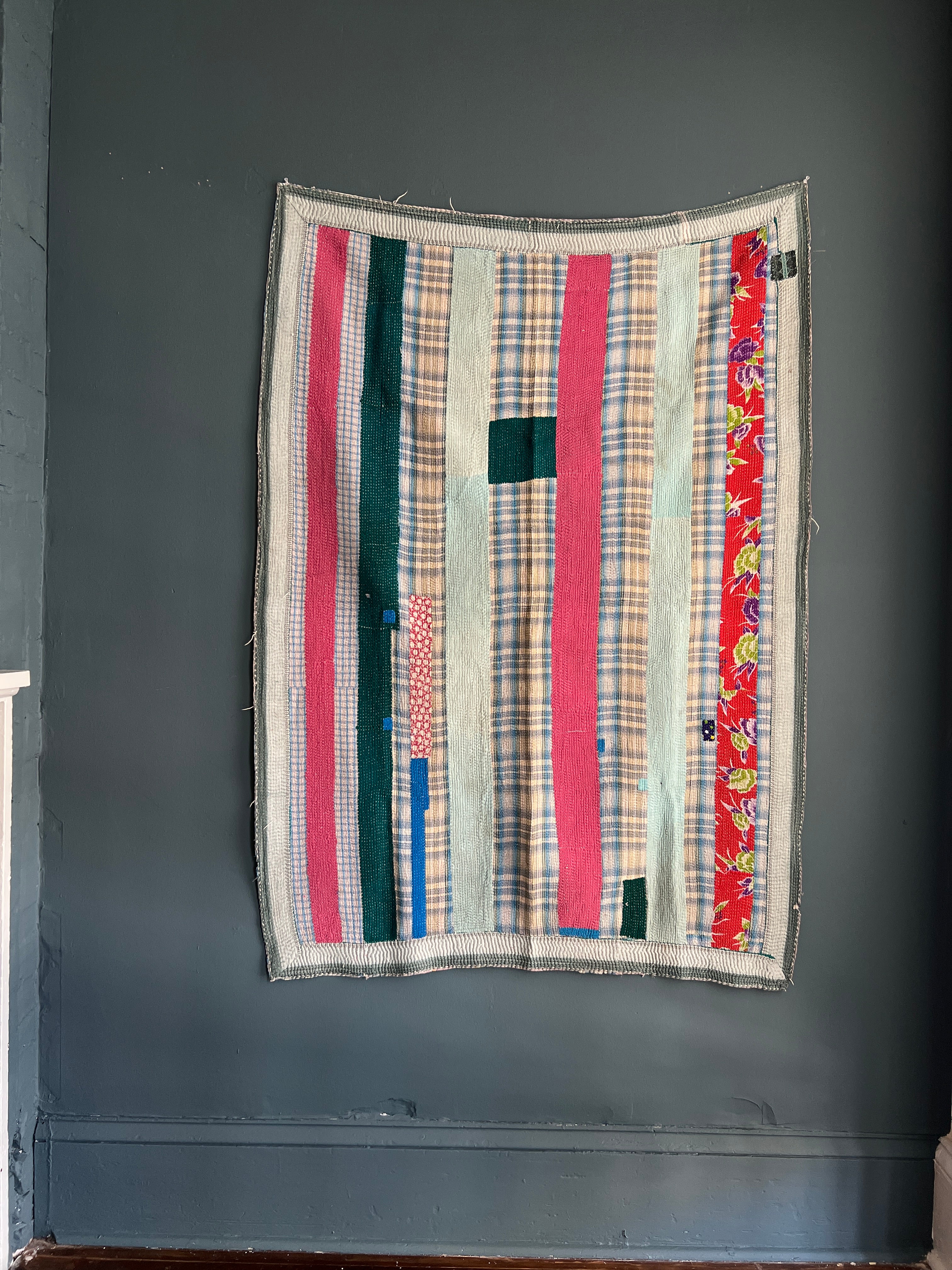 Antique Kantha Patchwork Throw Blanket
