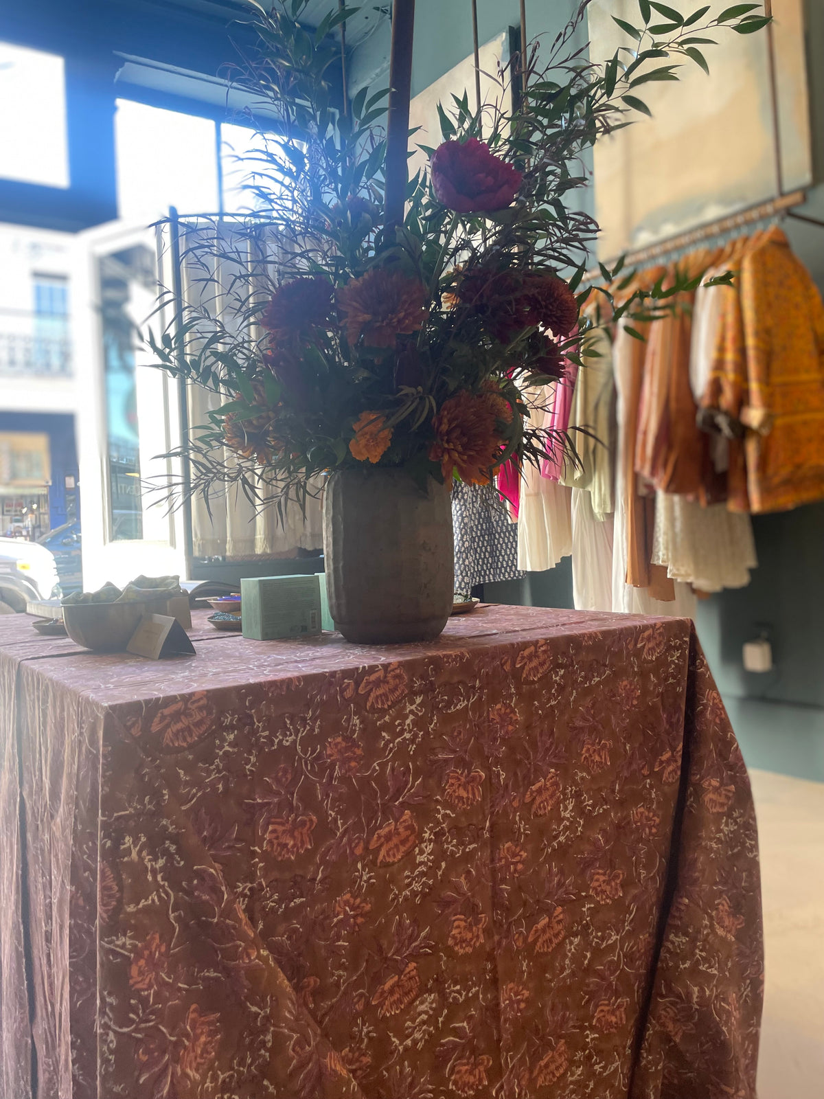 Block Printed Tablecloth Autumn Floral
