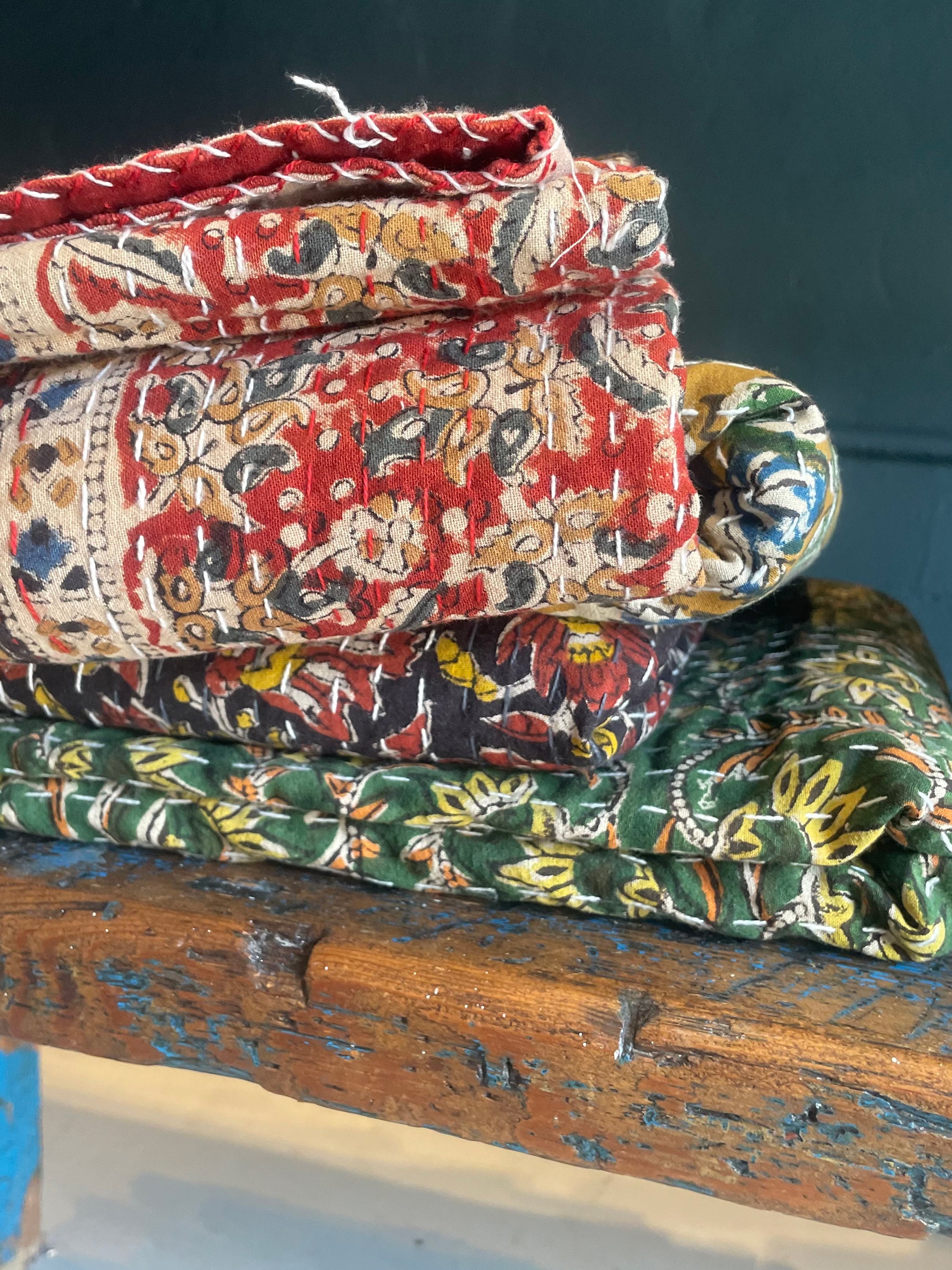 Block Printed Kantha Throw Blanket