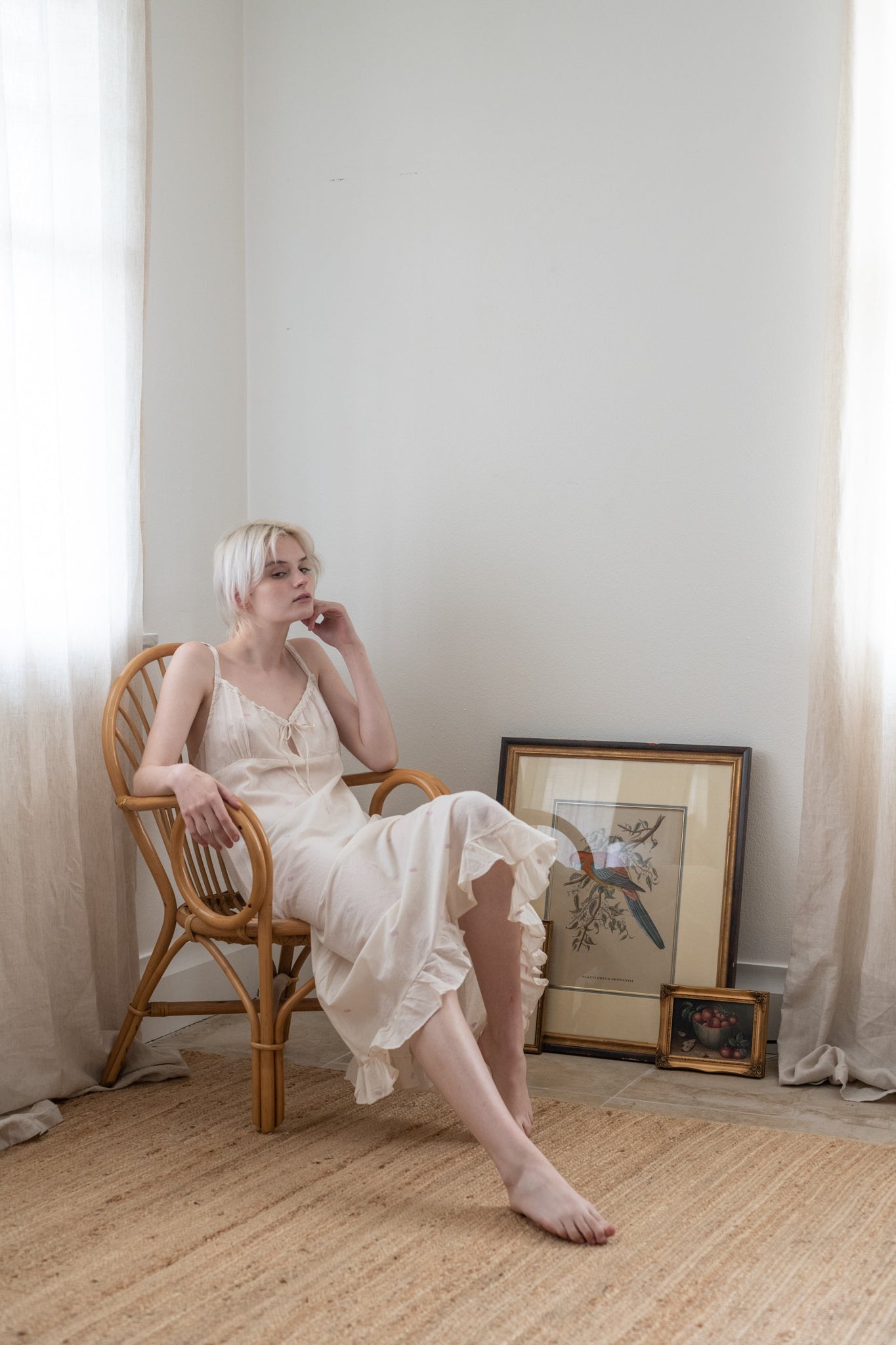 Maya Nightgown, made from handspun muslin in India. | ivory/lavender