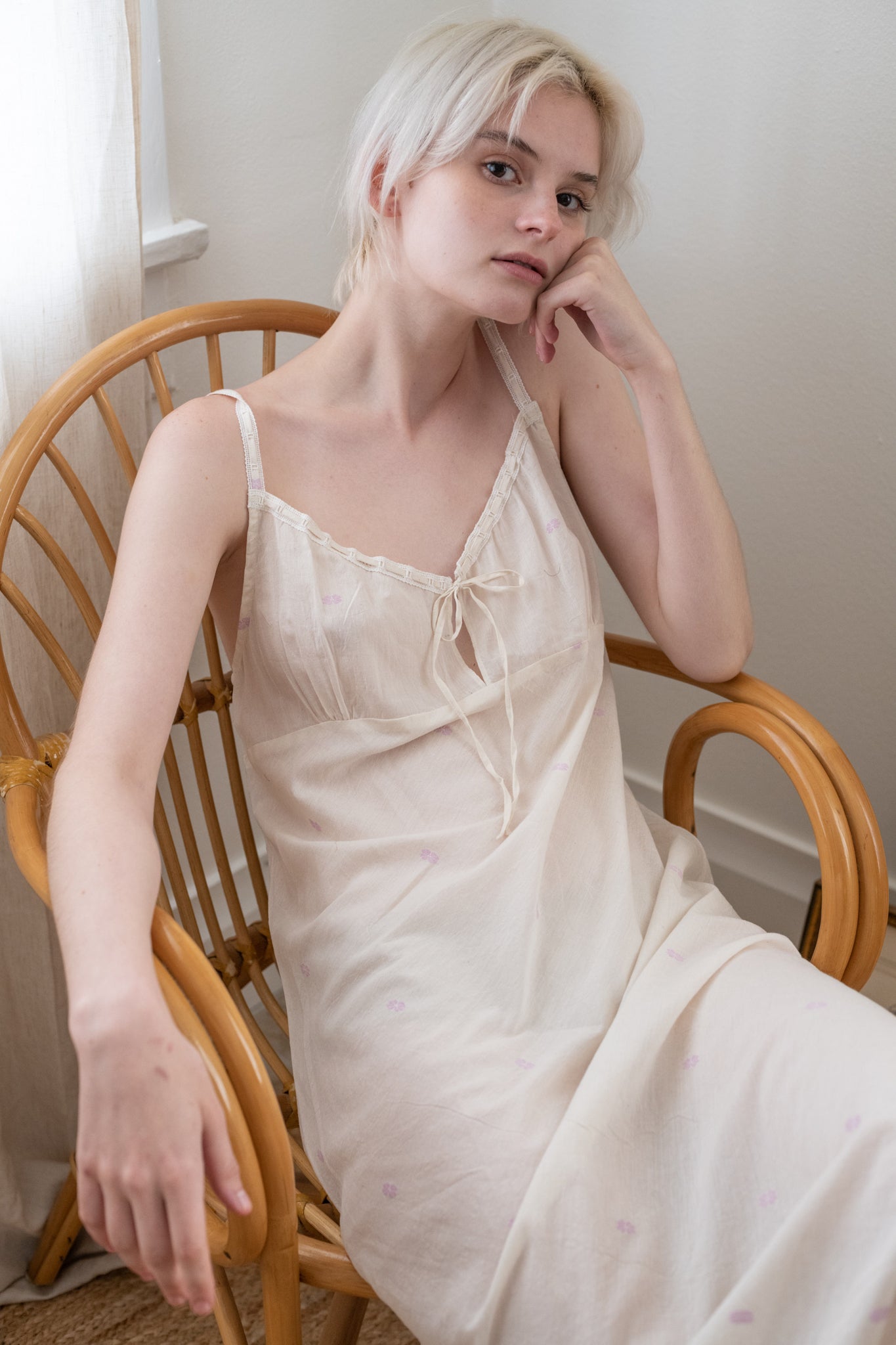 Maya Nightgown, made from handspun muslin in India. | ivory/lavender