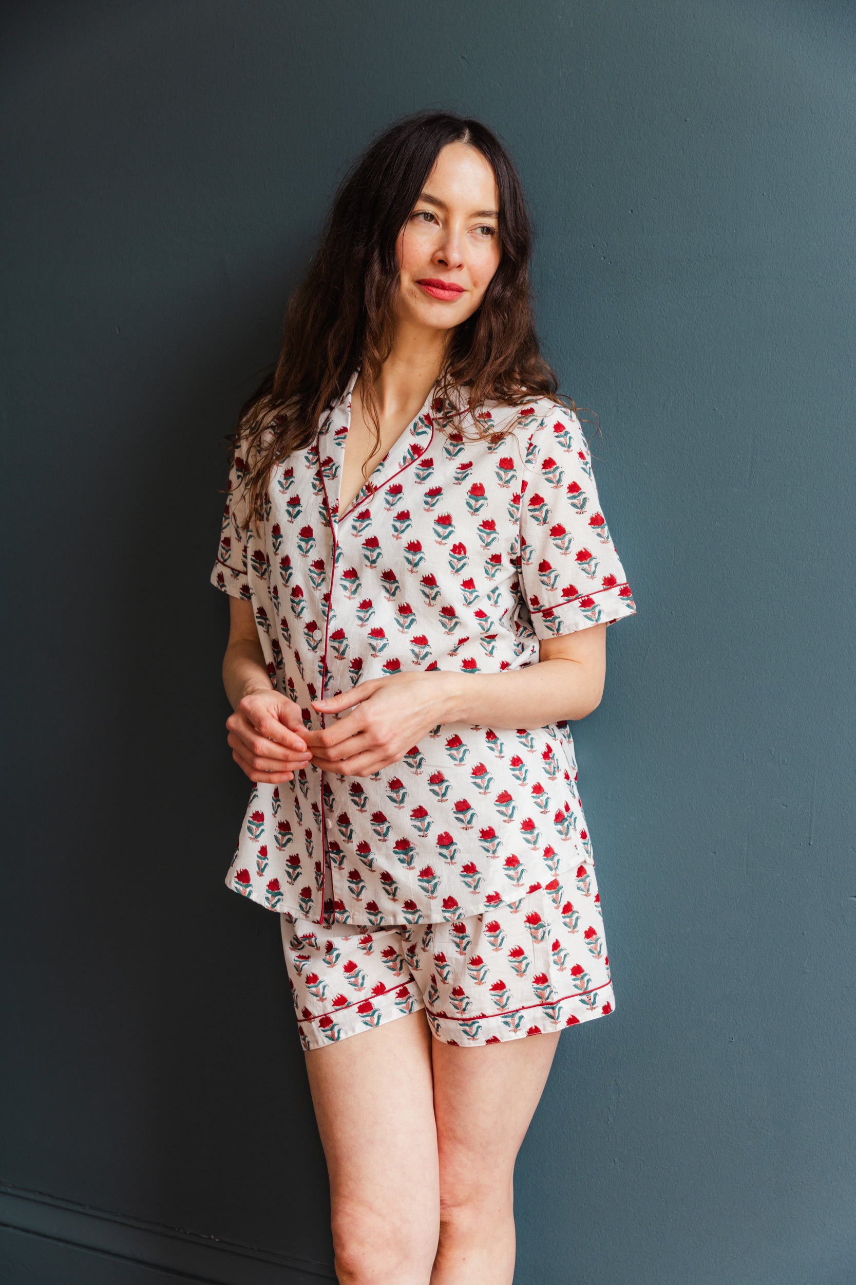Block Printed Muslin Pajama Short Set