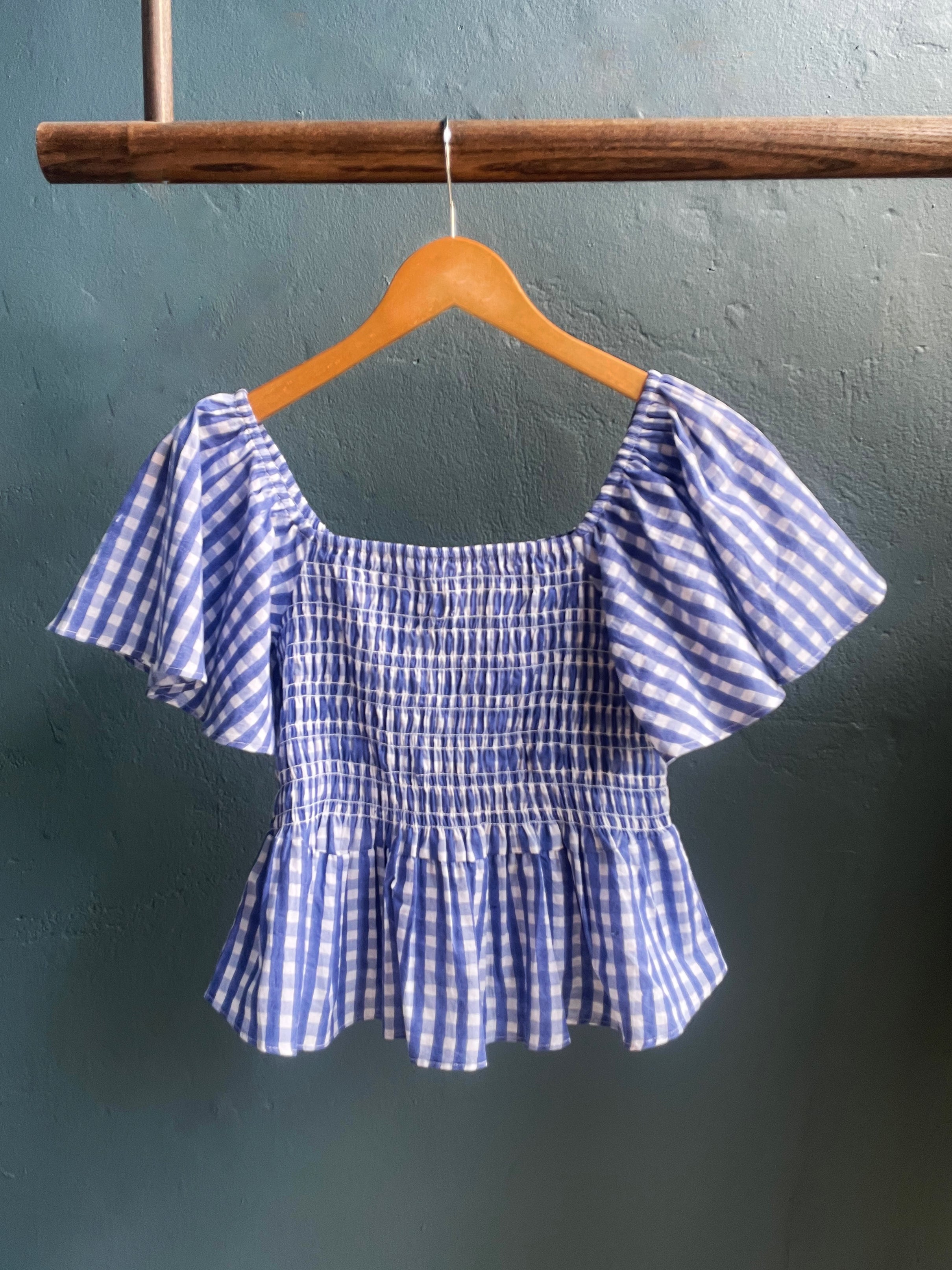 Hema Smocked Flutter Top in Gingham