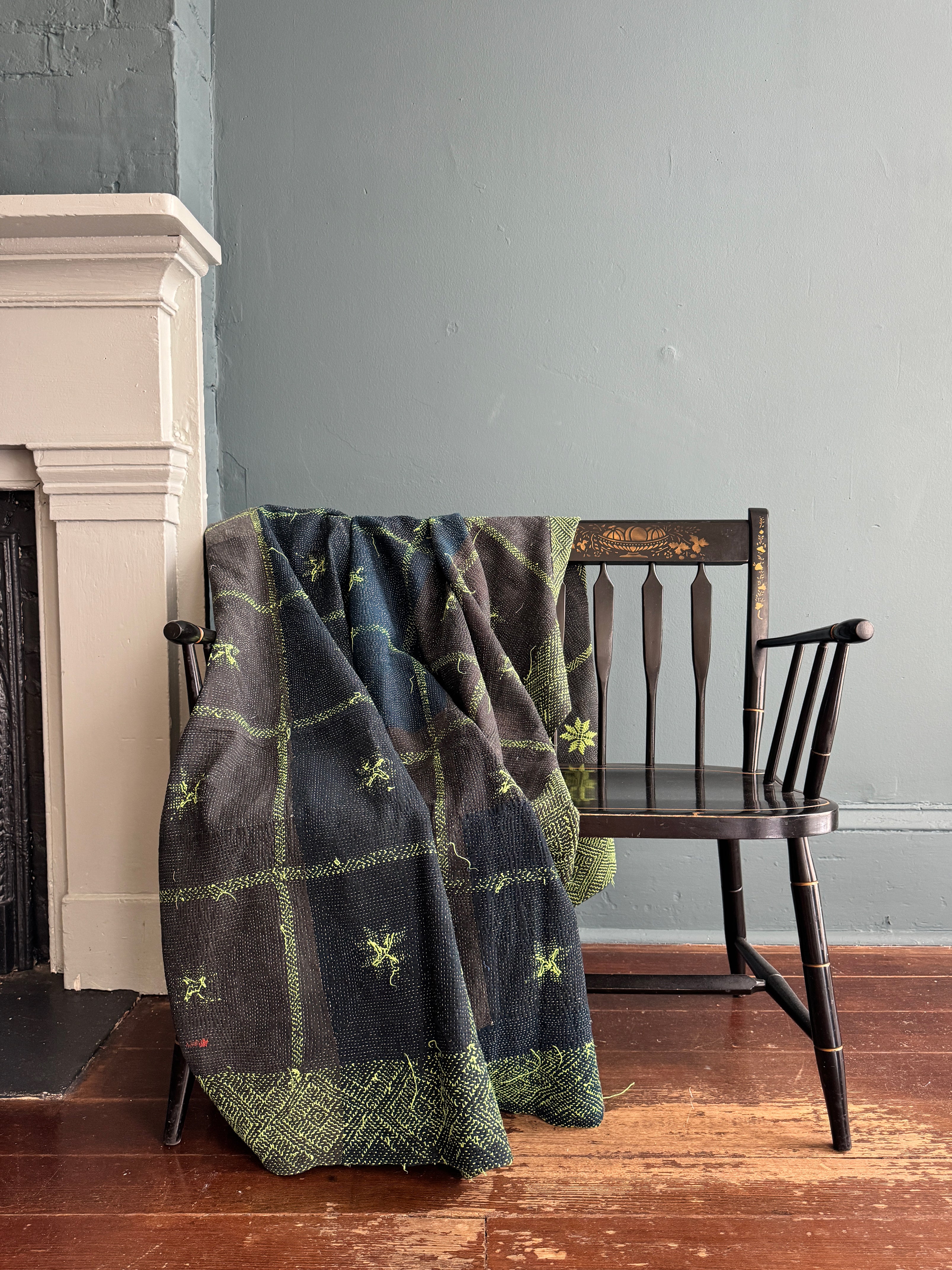 Antique Kantha Patchwork Throw Blanket