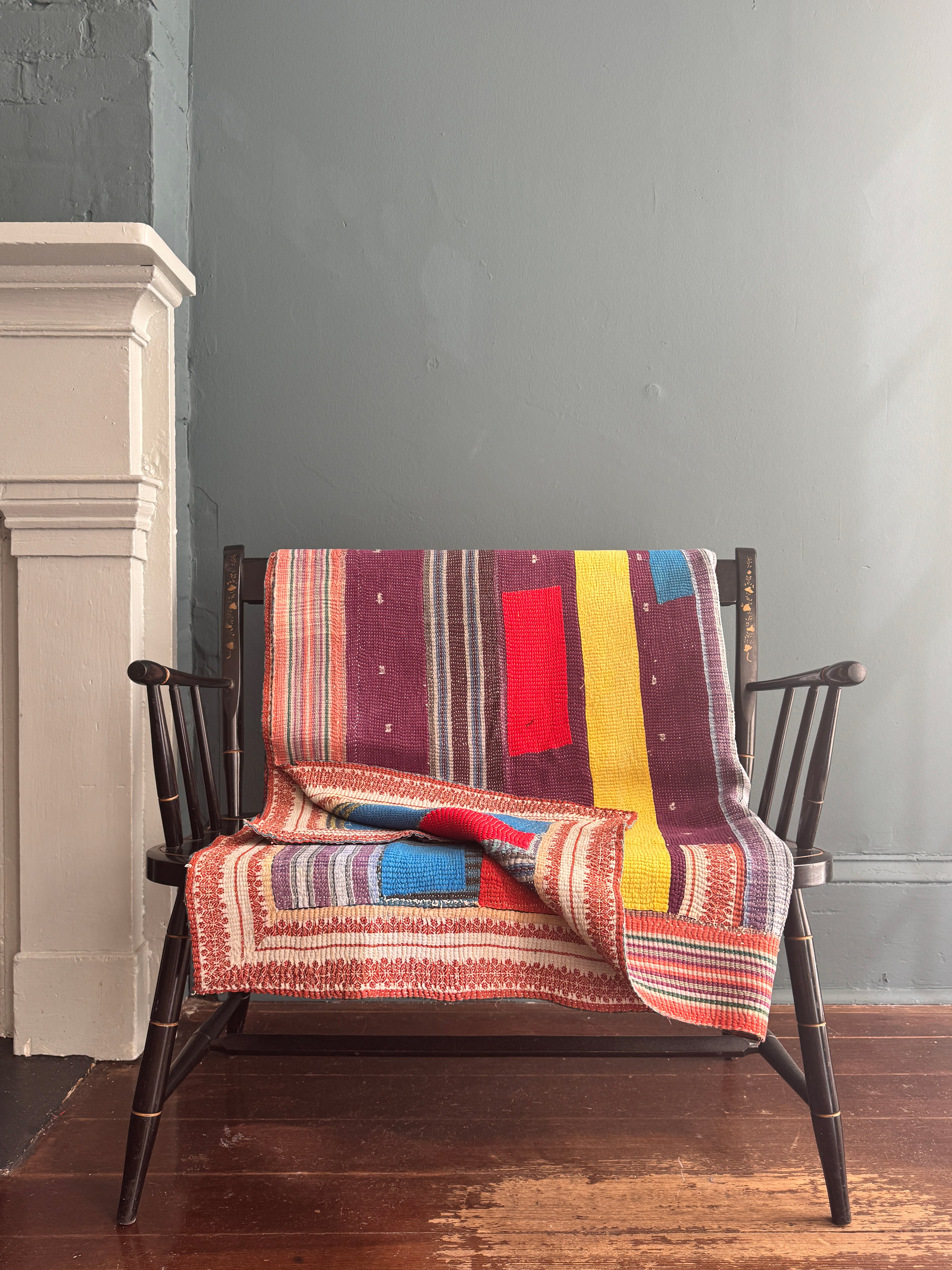 Antique Kantha Patchwork Throw Blanket