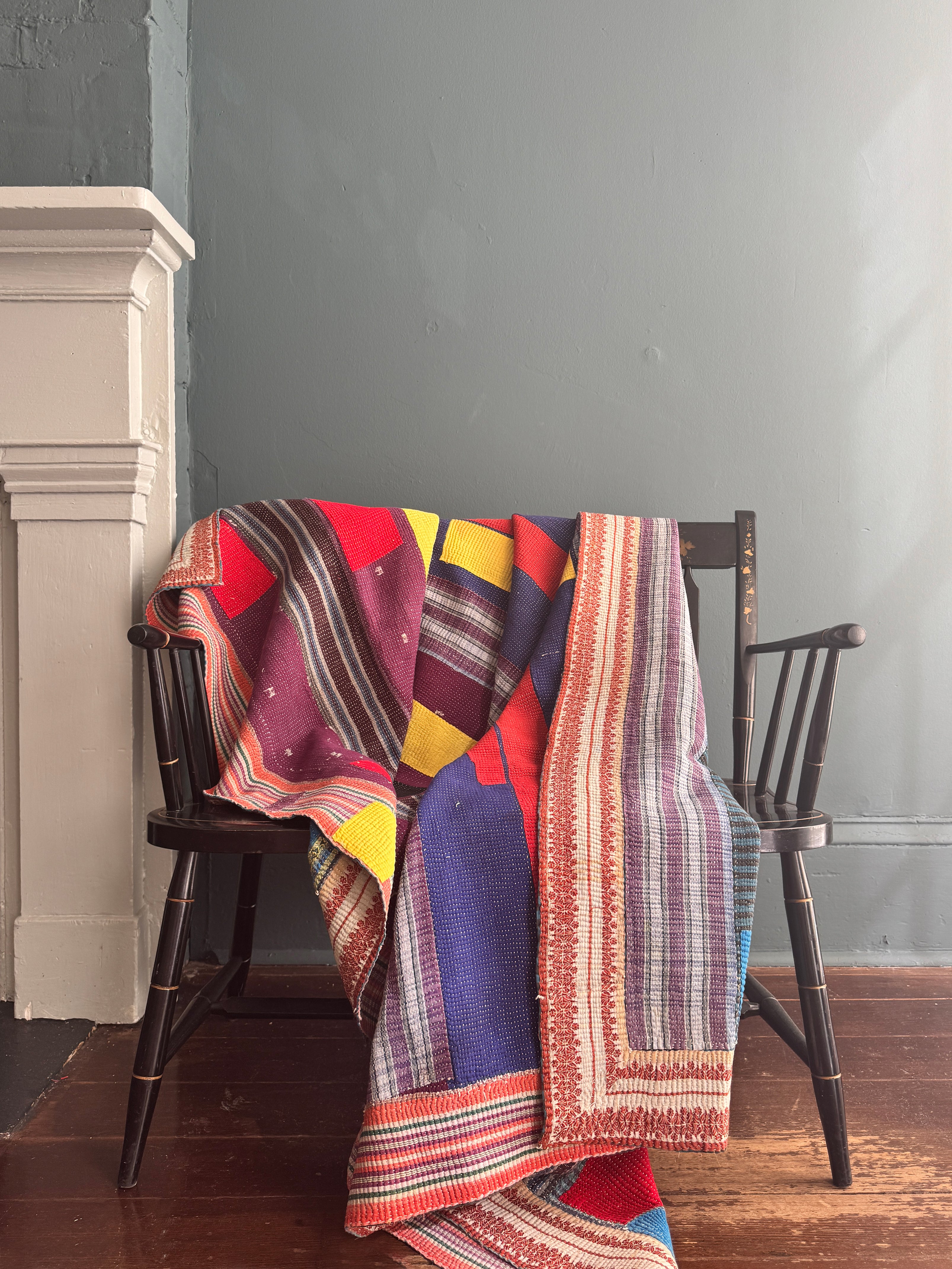 Antique Kantha Patchwork Throw Blanket