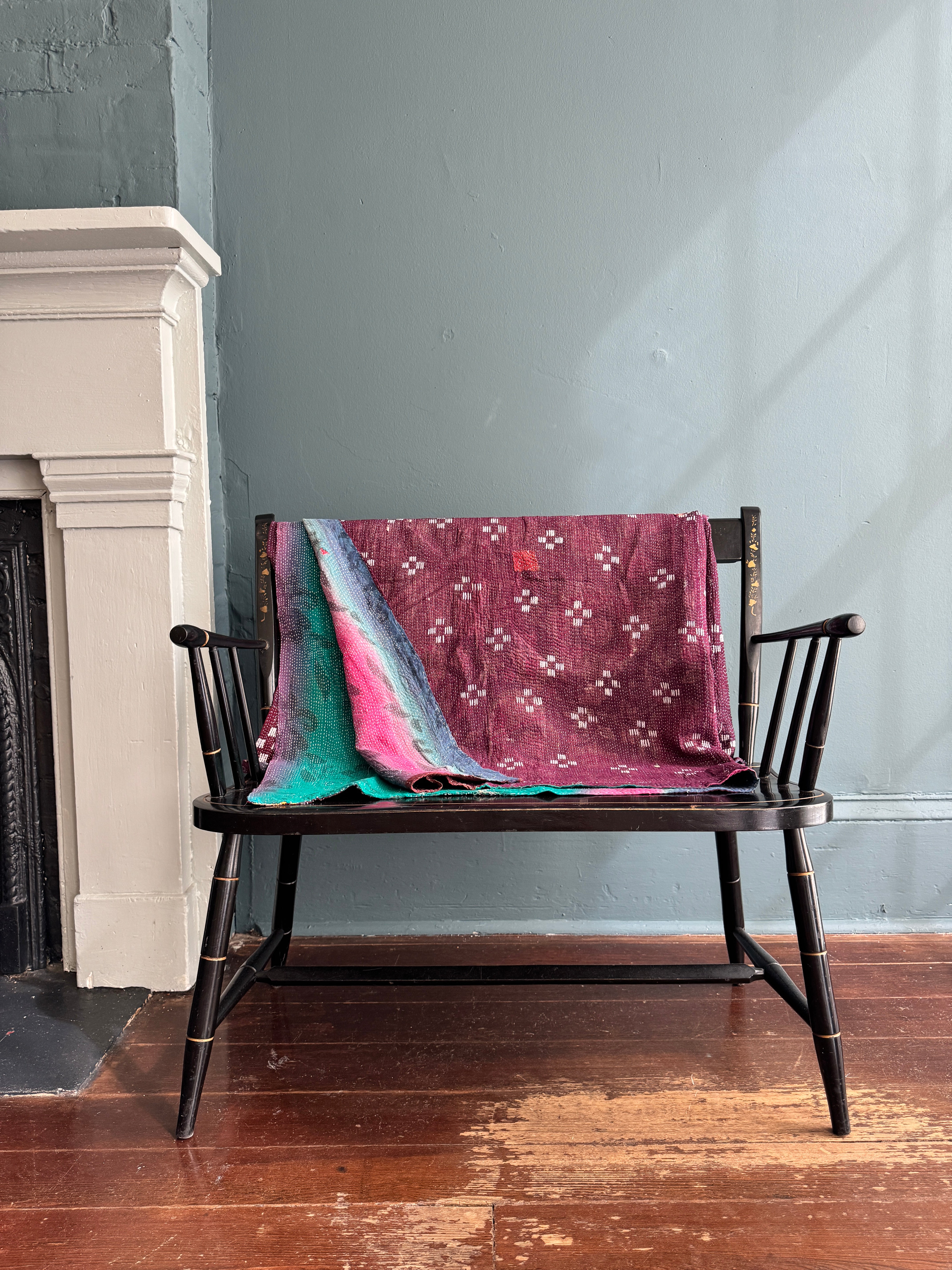 Antique Kantha Patchwork Throw Blanket