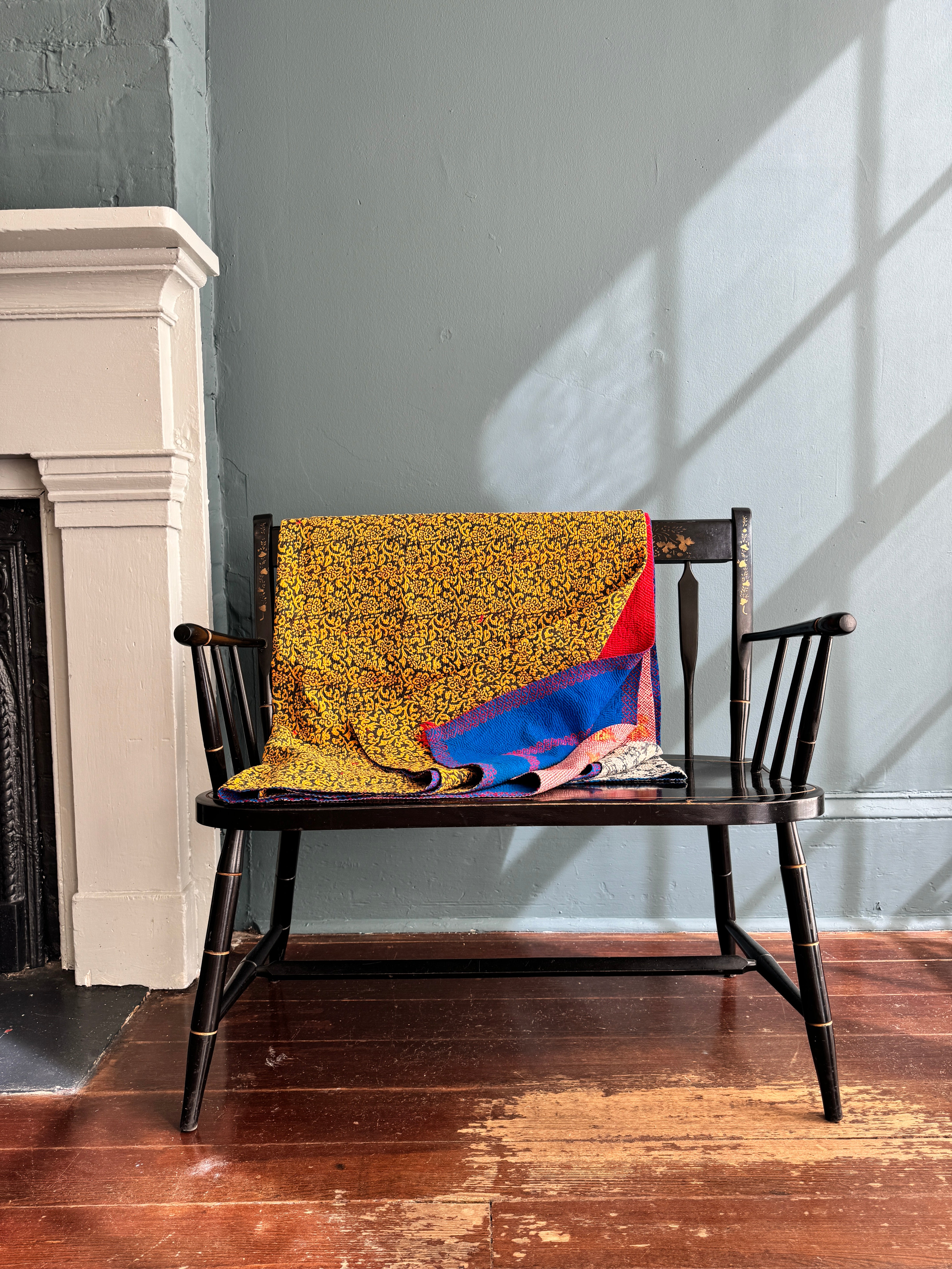 Antique Kantha Patchwork Throw Blanket