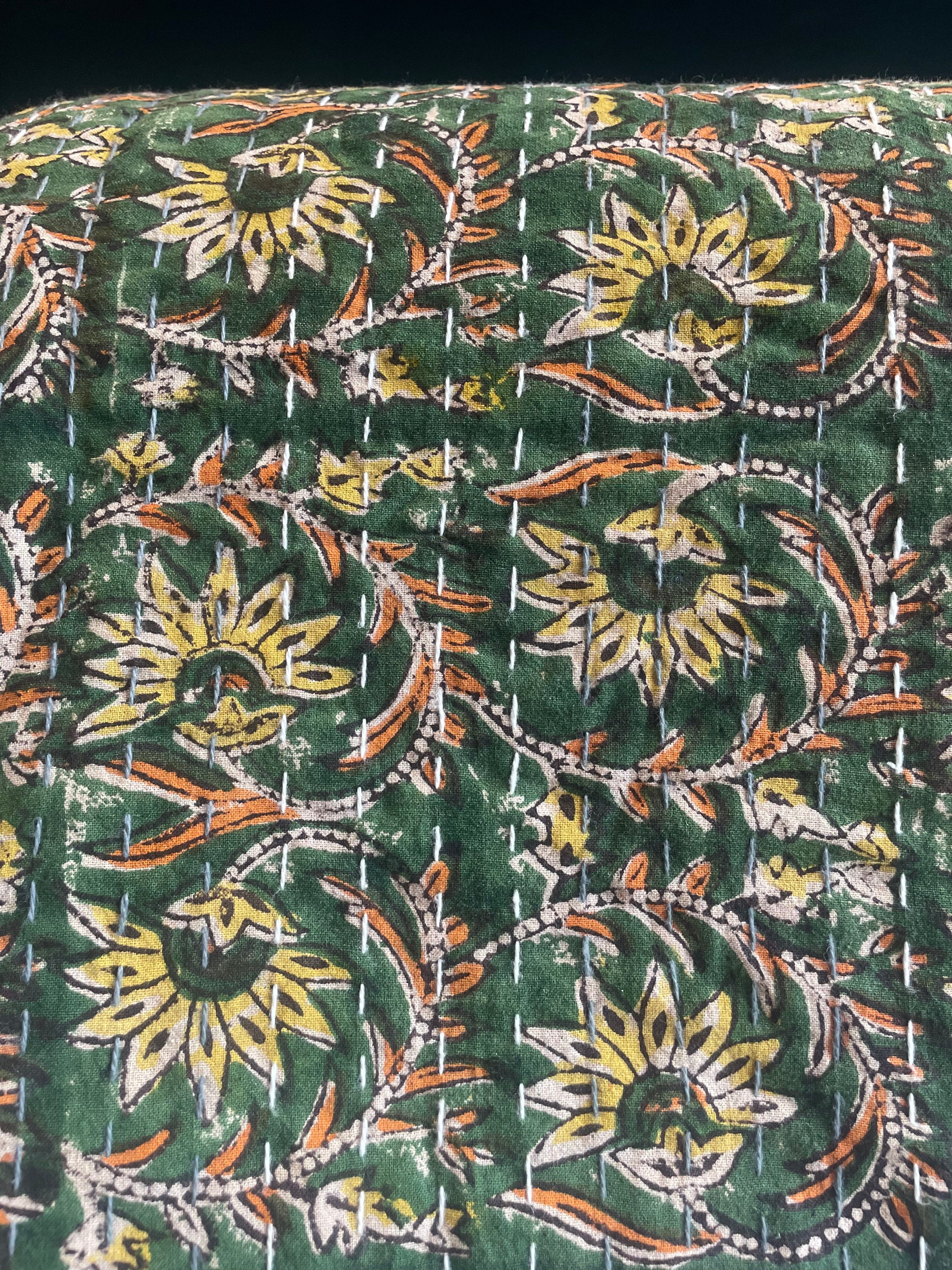 Block Printed Kantha Throw Blanket