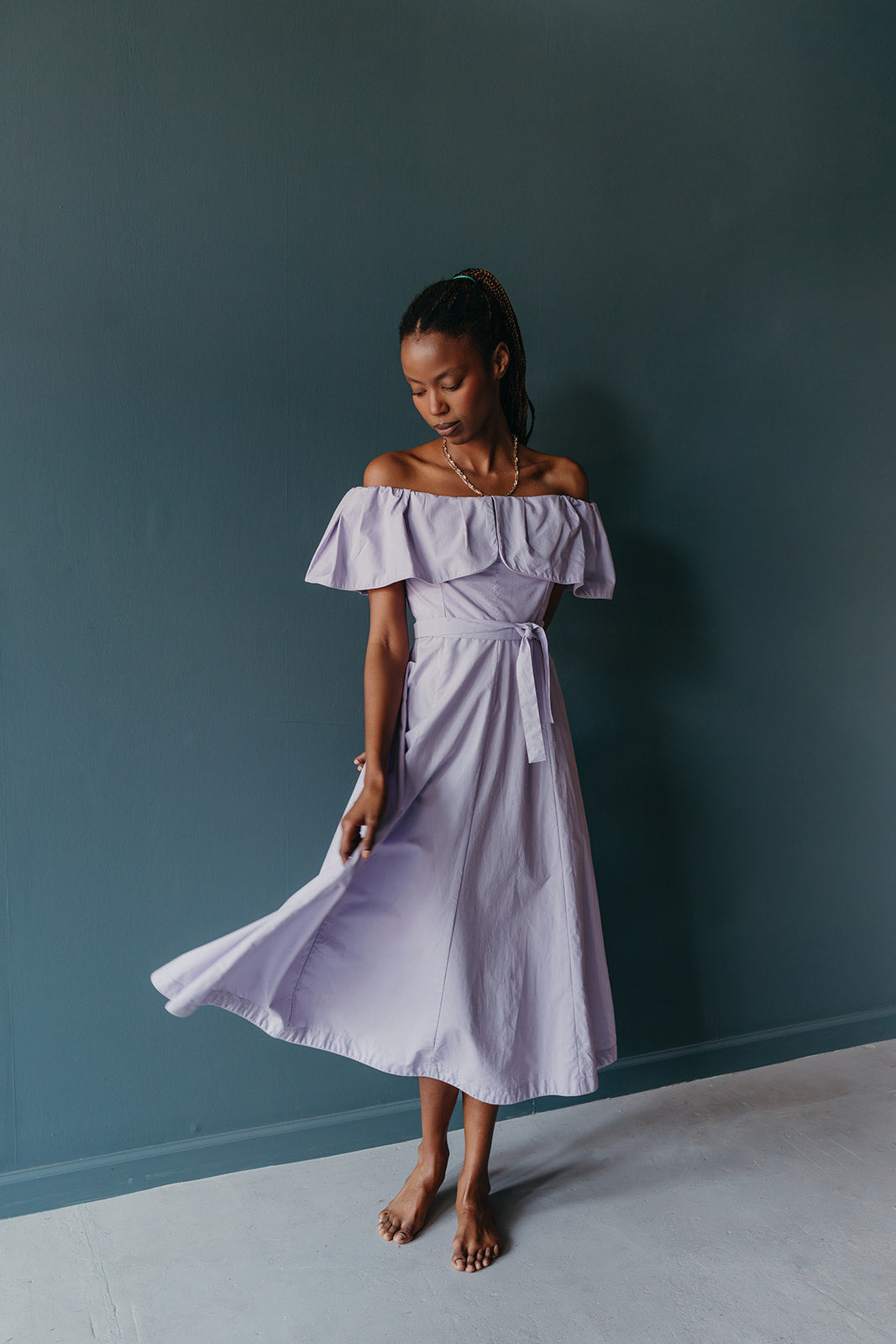 off the shoulder poplin dress Mori Dress in Poplin