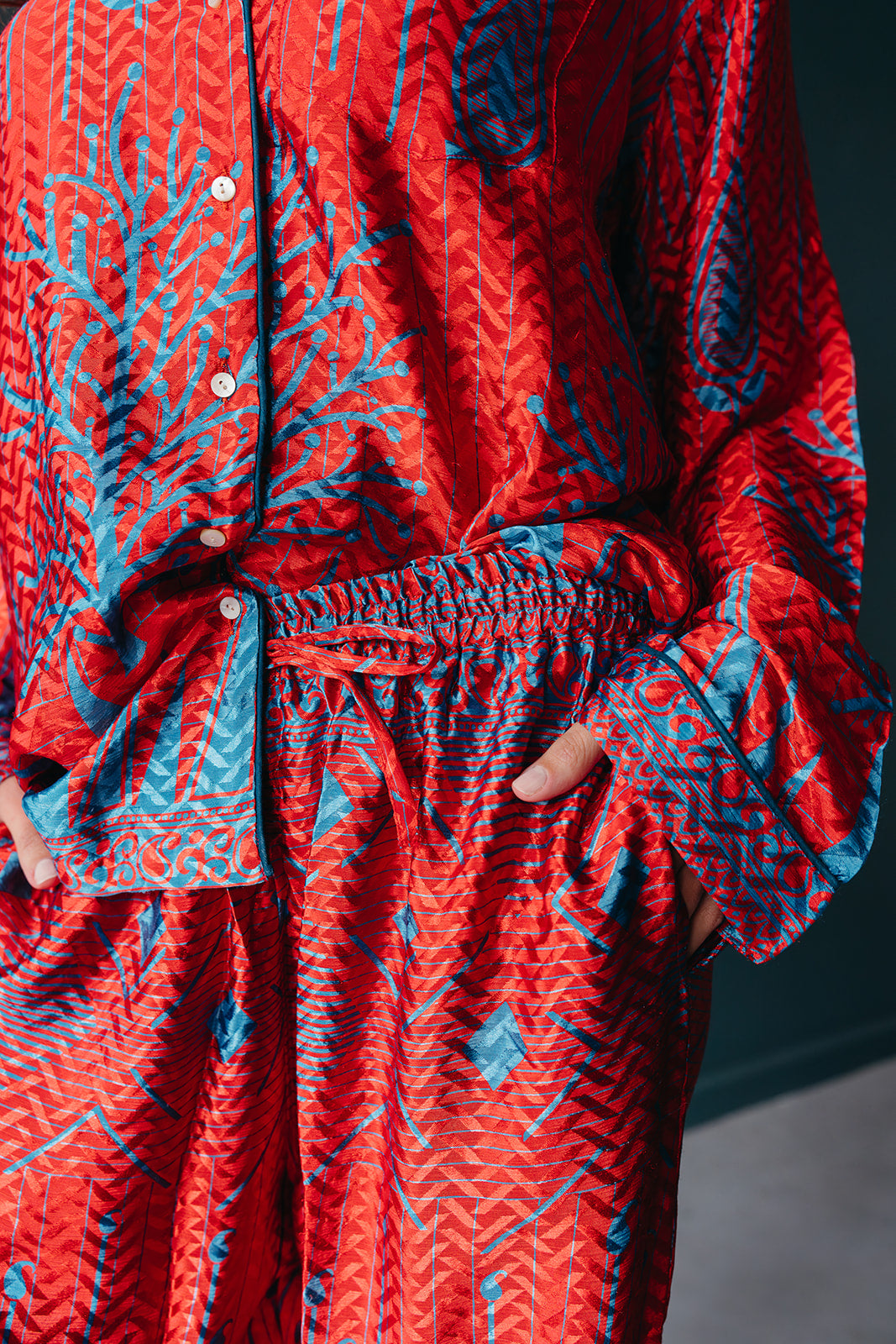Recycled Sari Pant Set | Red