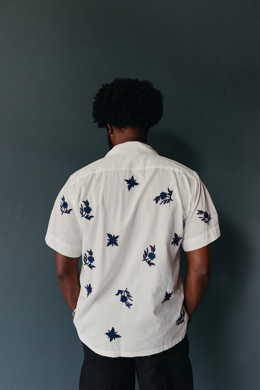 White Embroidered Camp Shirt