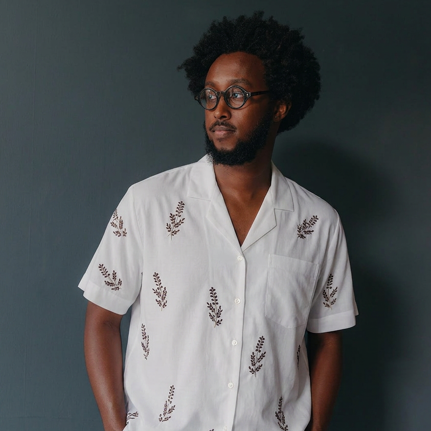 White Embroidered Camp Shirt