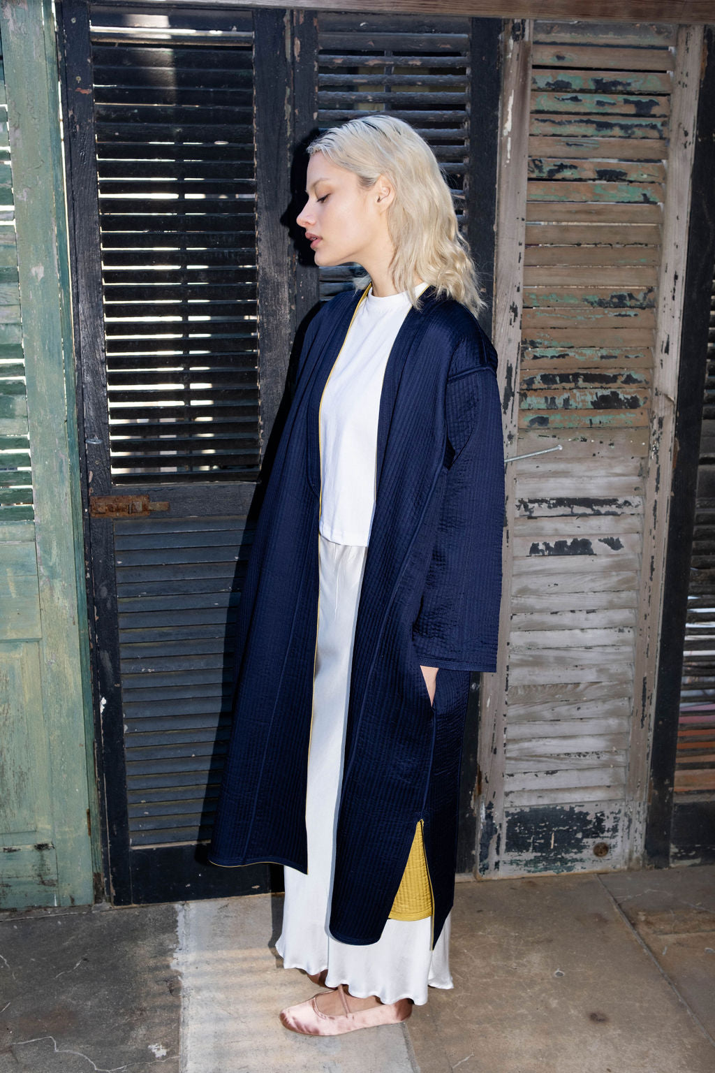 Deepa Satin Coat | navy/citron