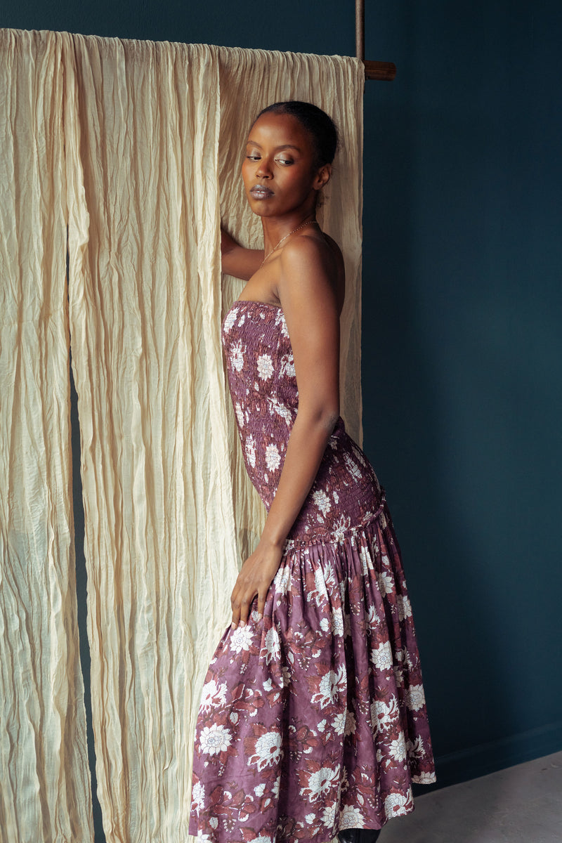 Nalini Smocked Midi Dress | Plum Floral