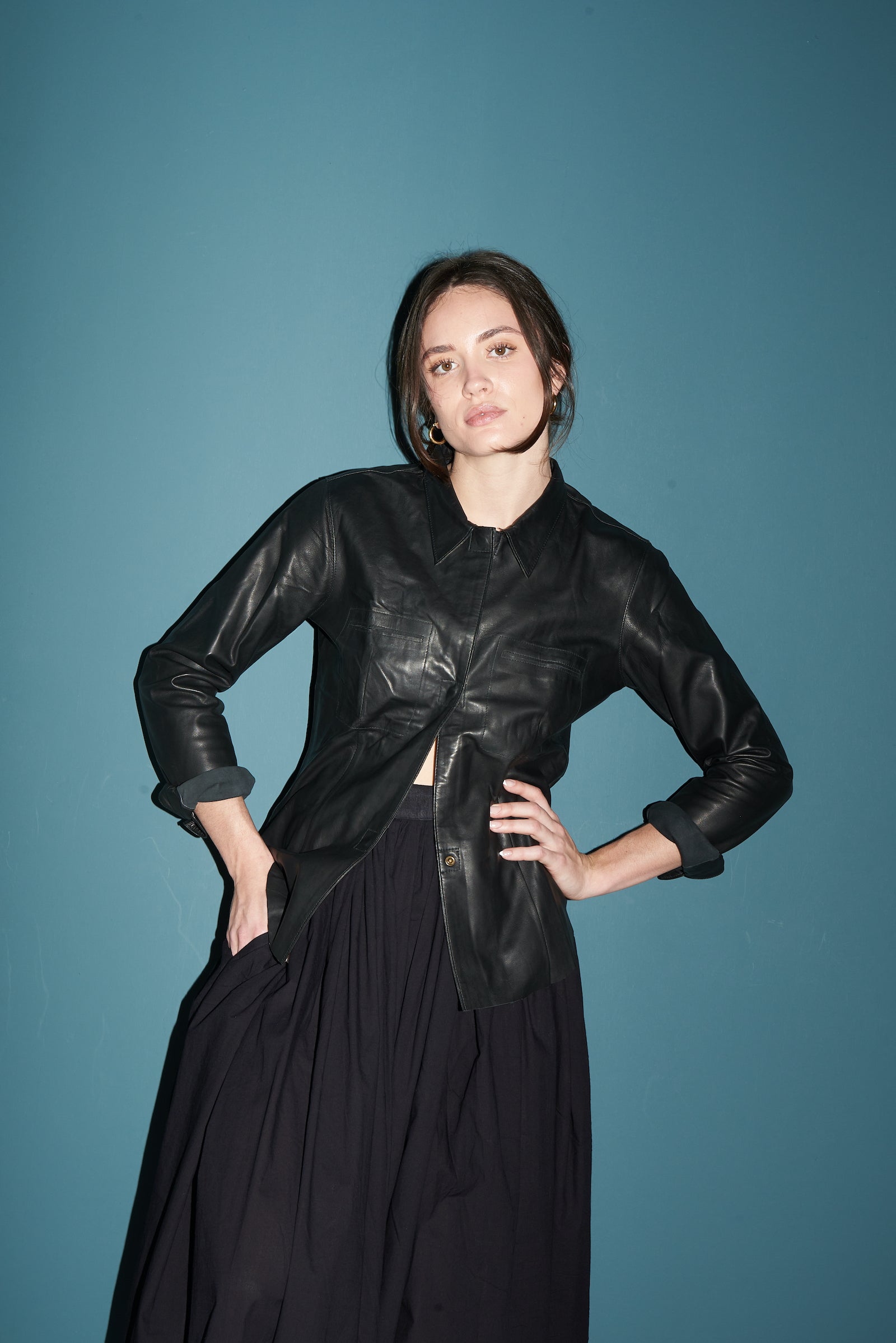 leather shirt | Black