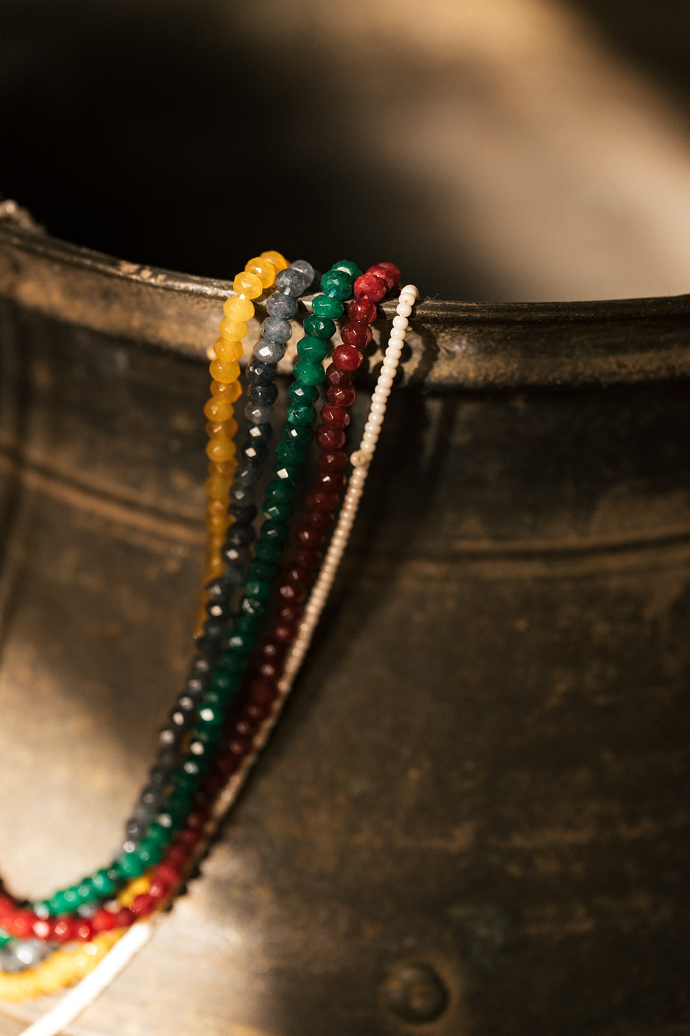 Green agate stone mala necklace, handmade in India. | Green