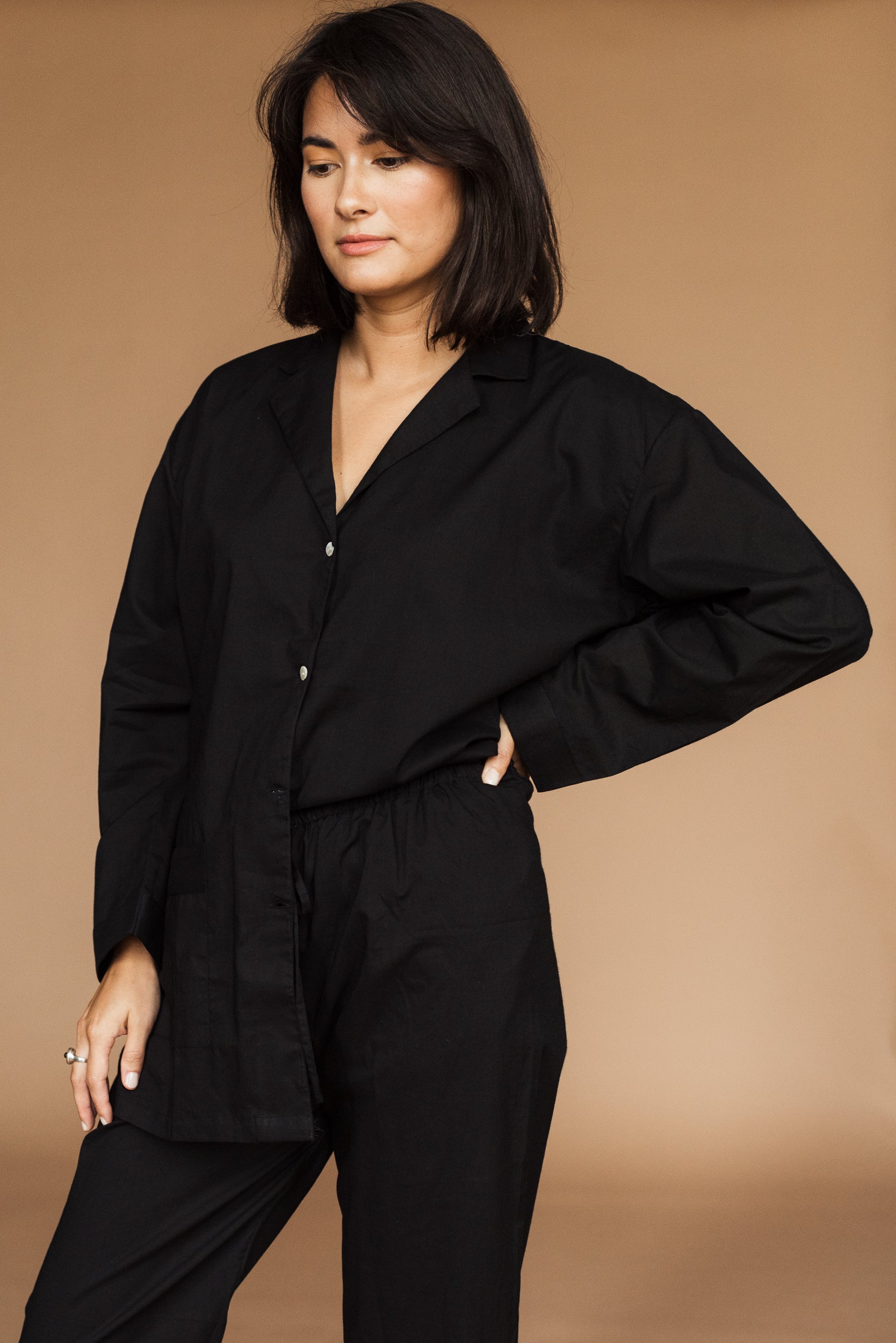 Muslin Oversized Pajama Set handmade in India. | Black