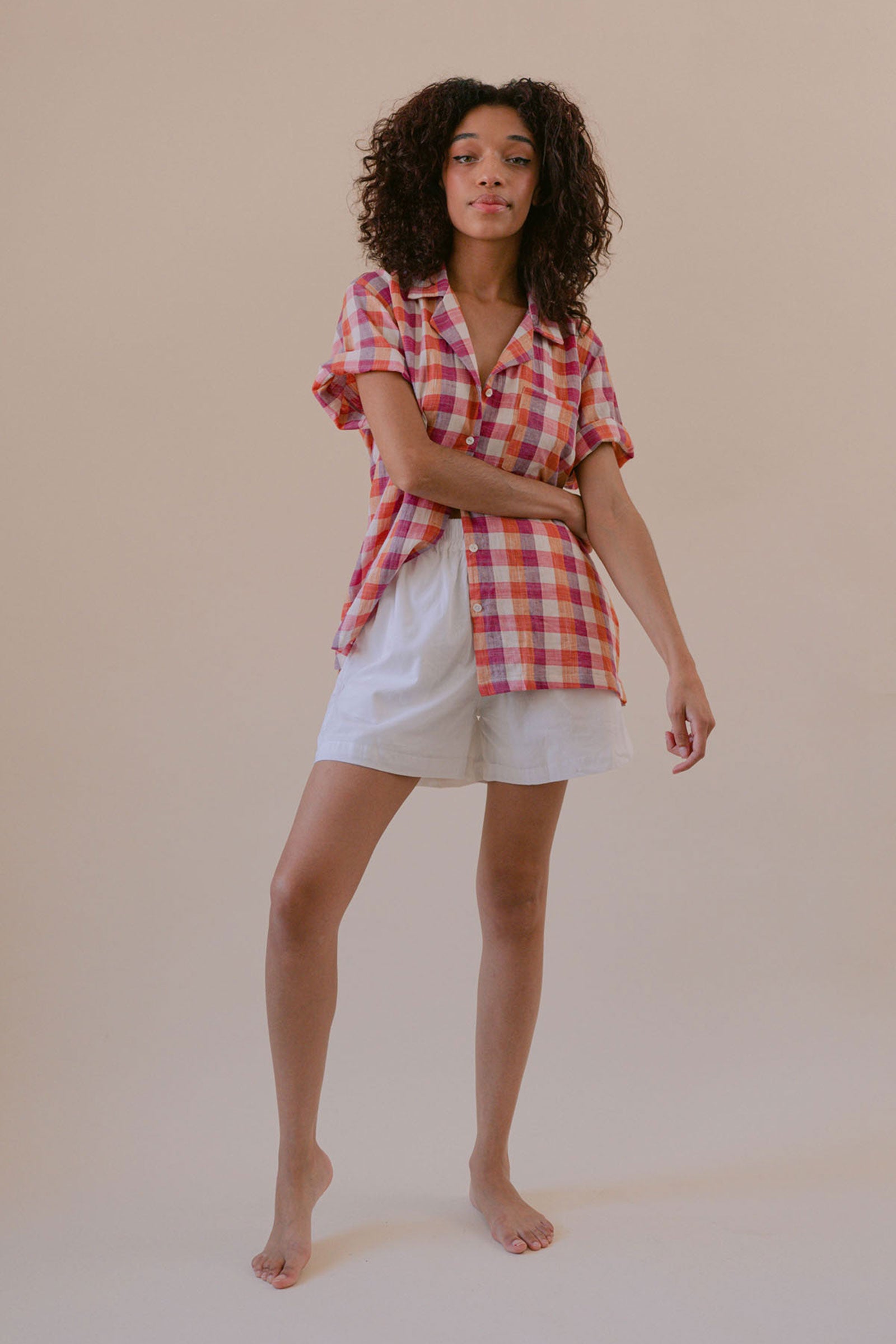 camp shirt | pink orange check