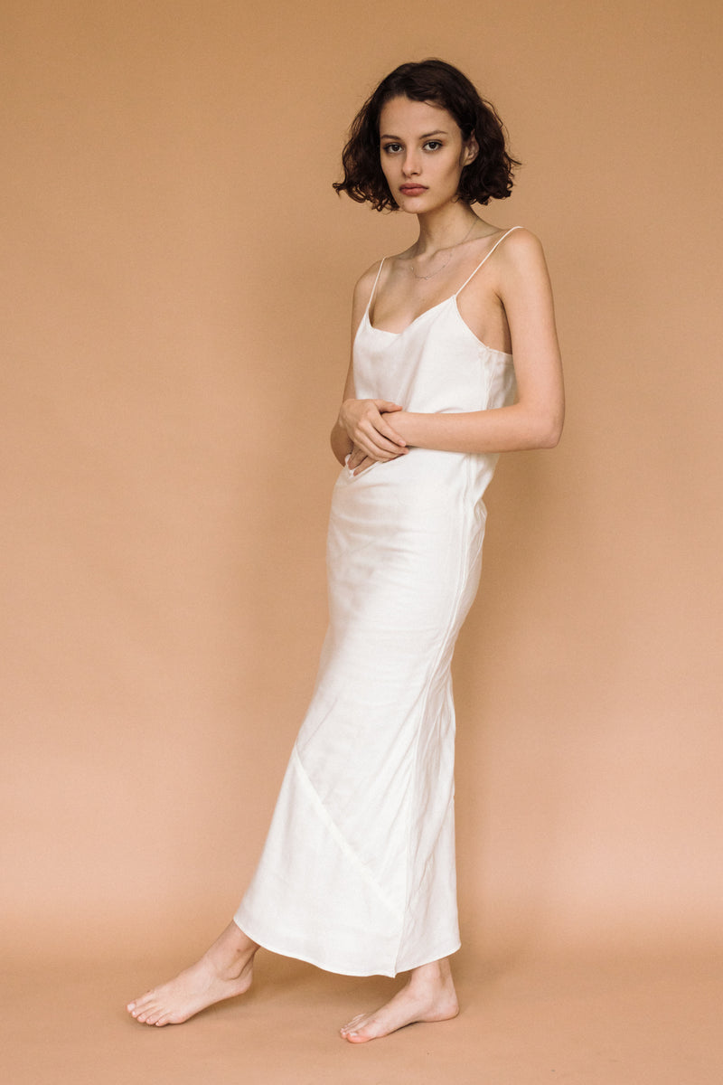Cotton-satin Keya Slip Dress, made in India. | ivory
