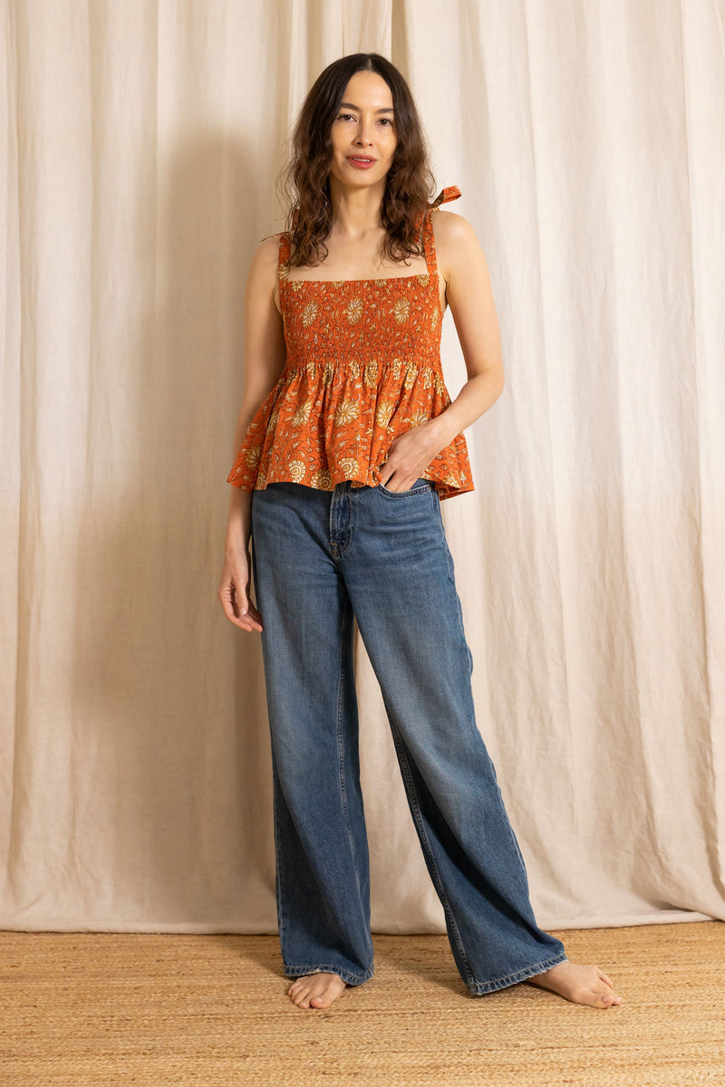 tie top | terracotta floral