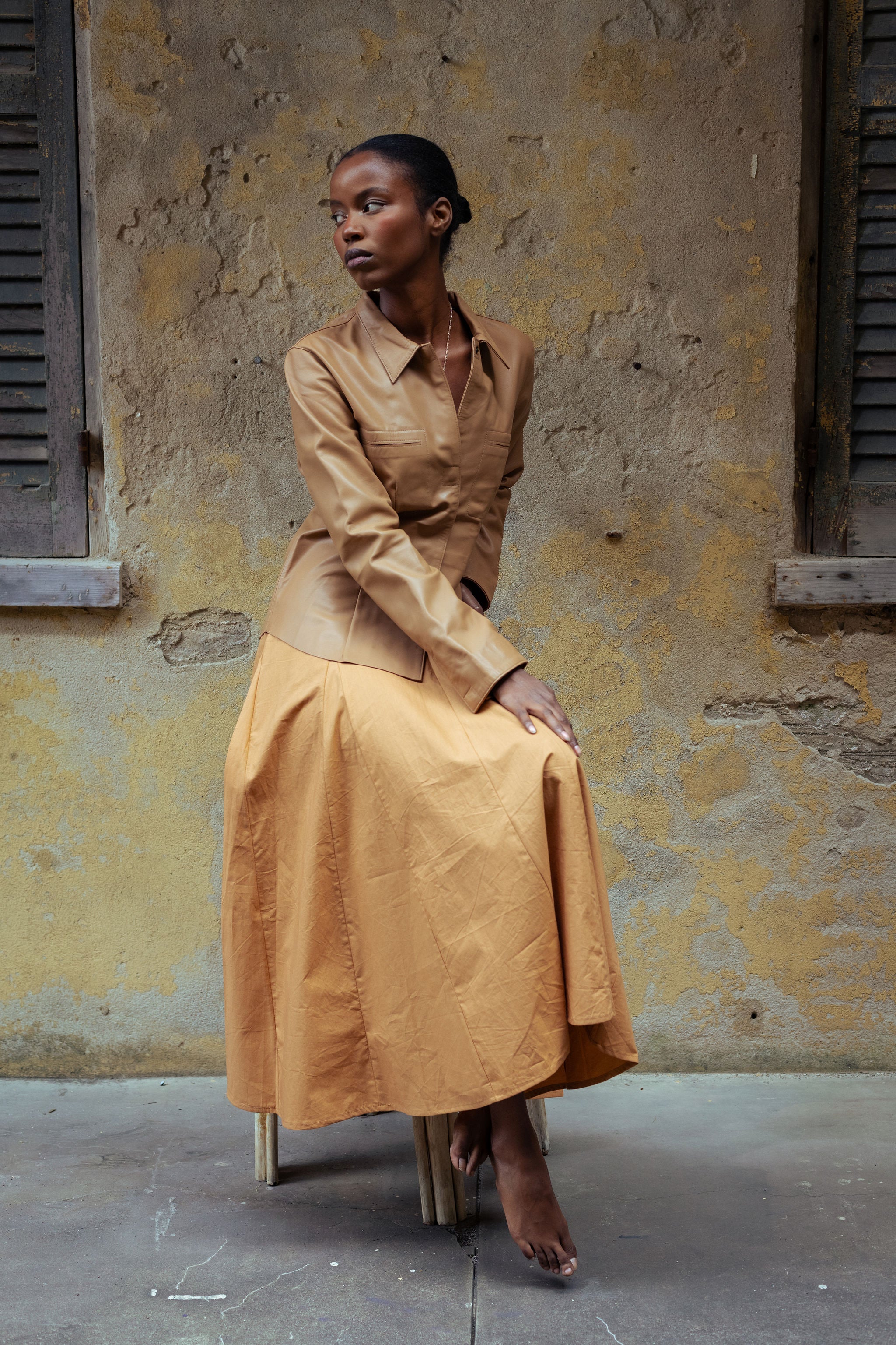 Hala Leather Shirt in Biscuit