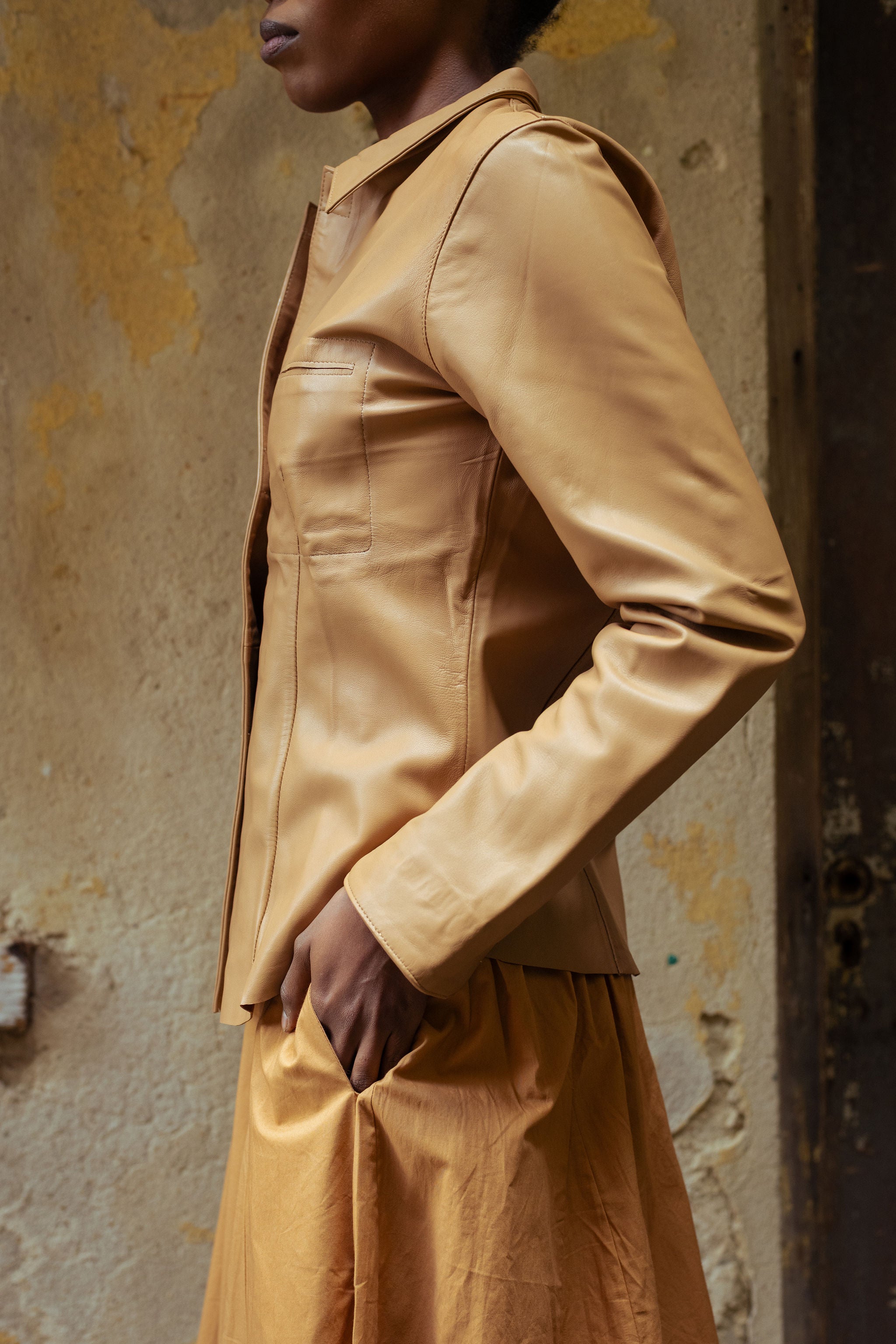 Hala Leather Shirt in Biscuit