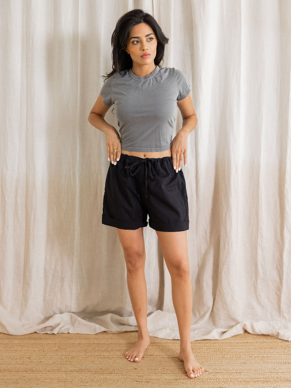 Loose fit midi Unisex Drawstring Short with pockets, handmade in India.
