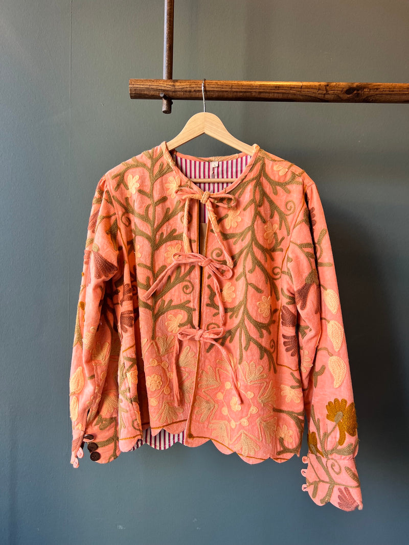 Scalloped Embroidered Jacket | Peach