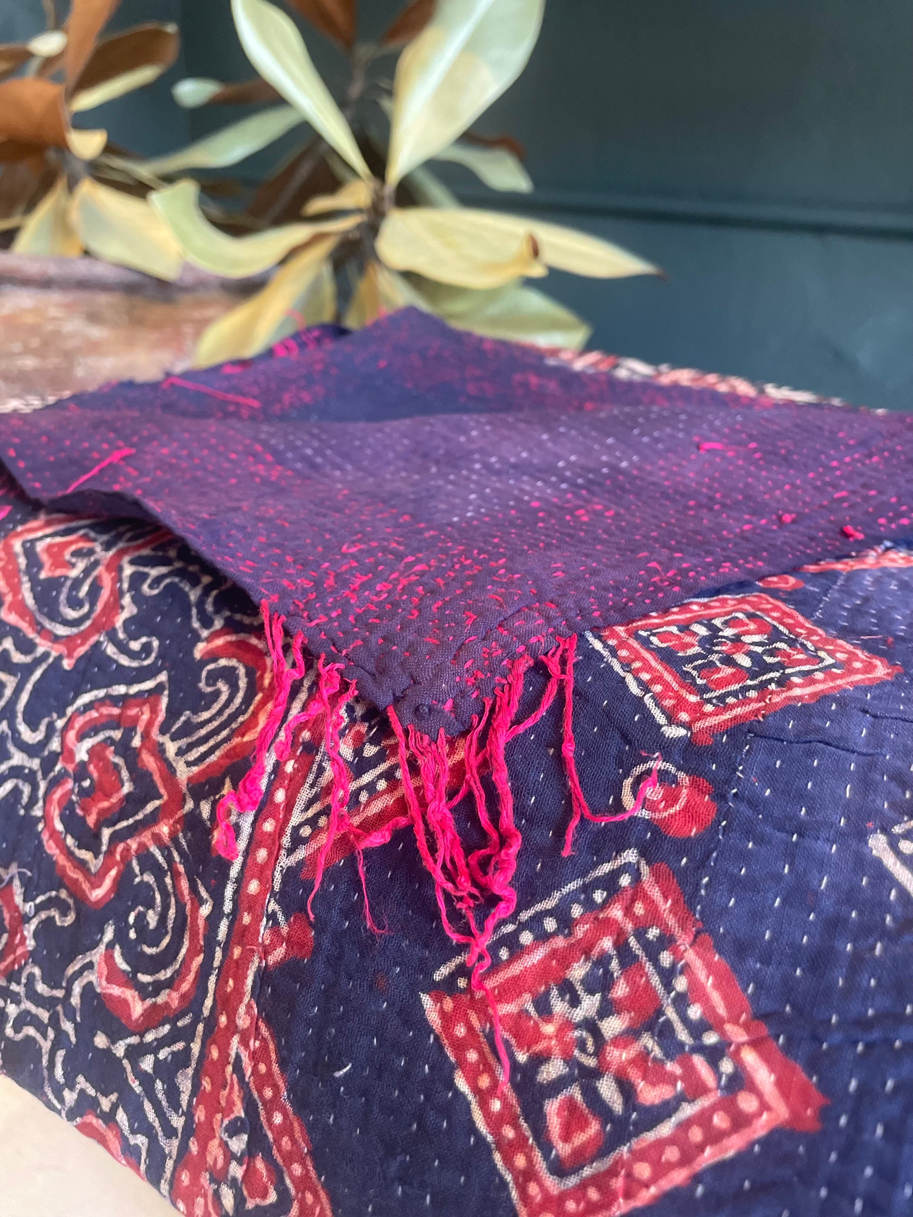 Antique Kantha Throw Blanket