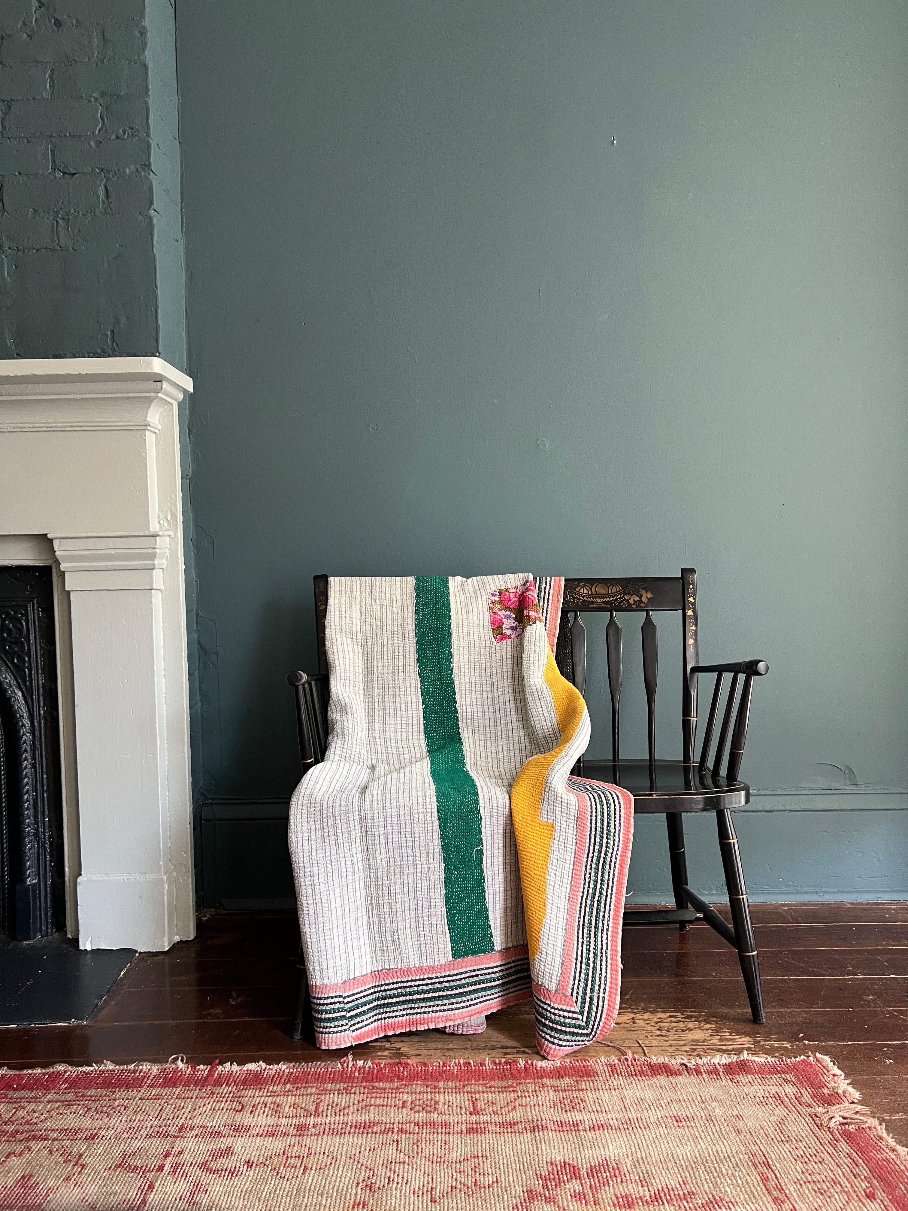 Antique Kantha Patchwork Throw Blanket