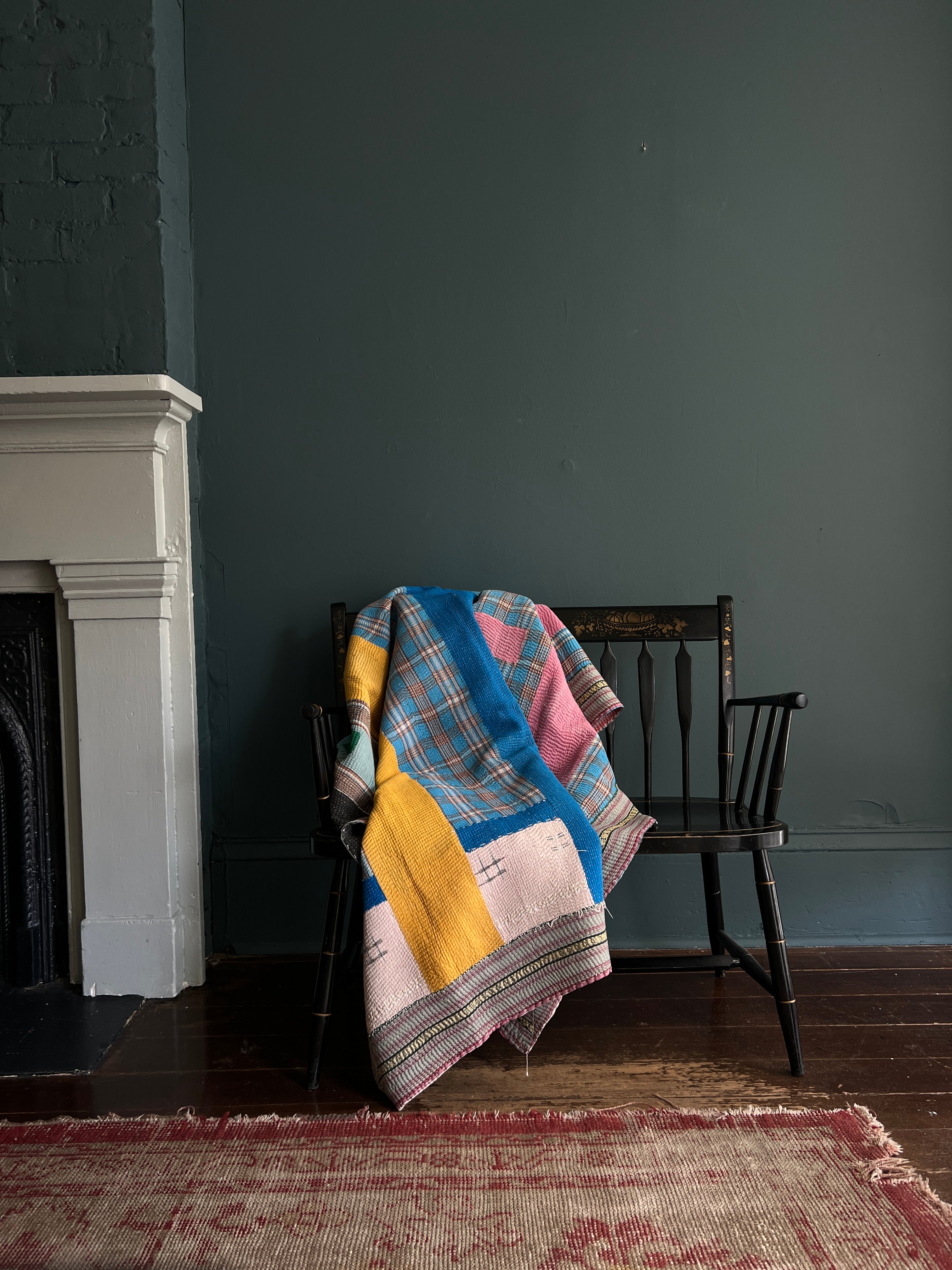 Antique Kantha Patchwork Throw Blanket