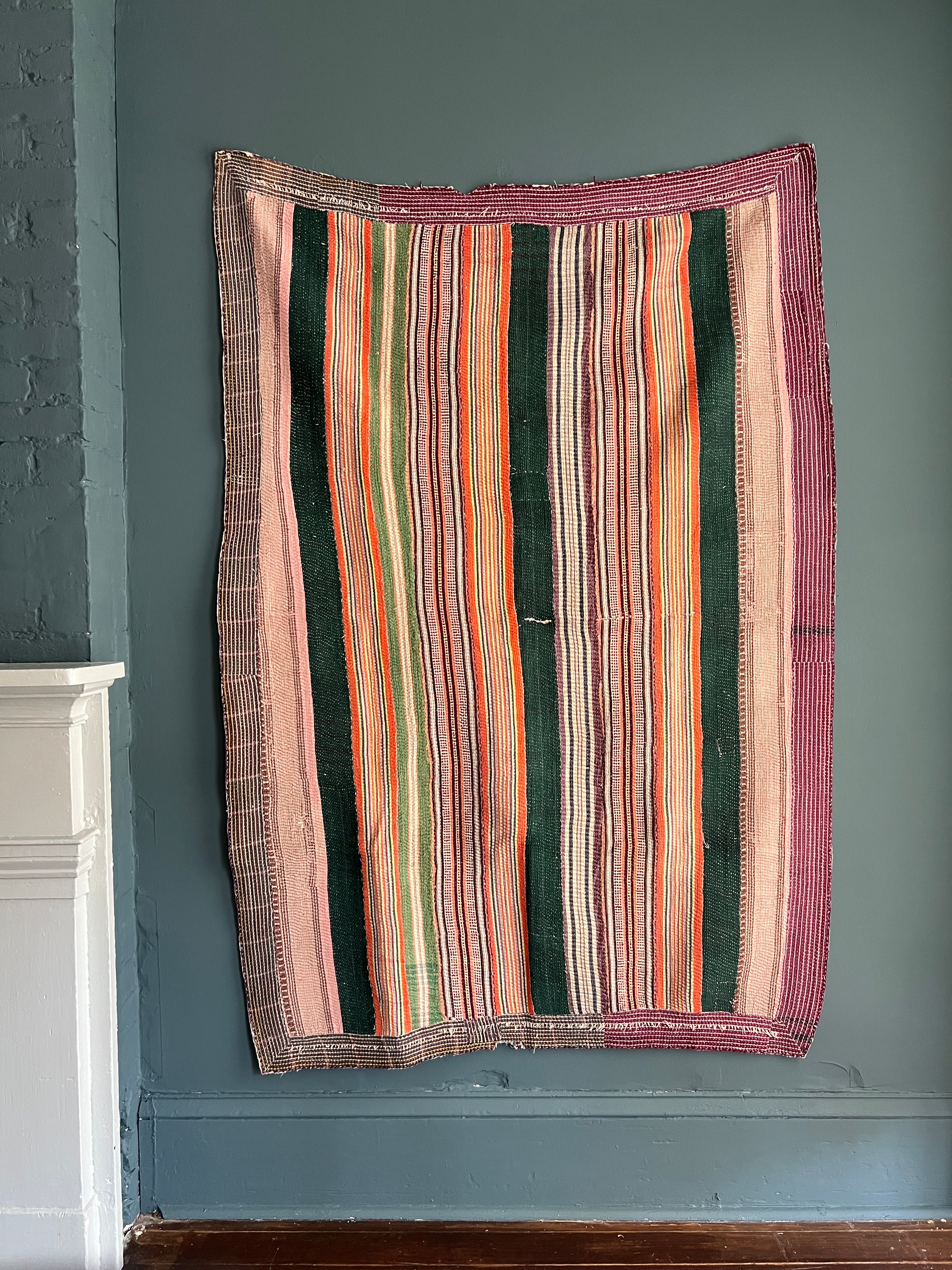 Antique Kantha Patchwork Throw Blanket
