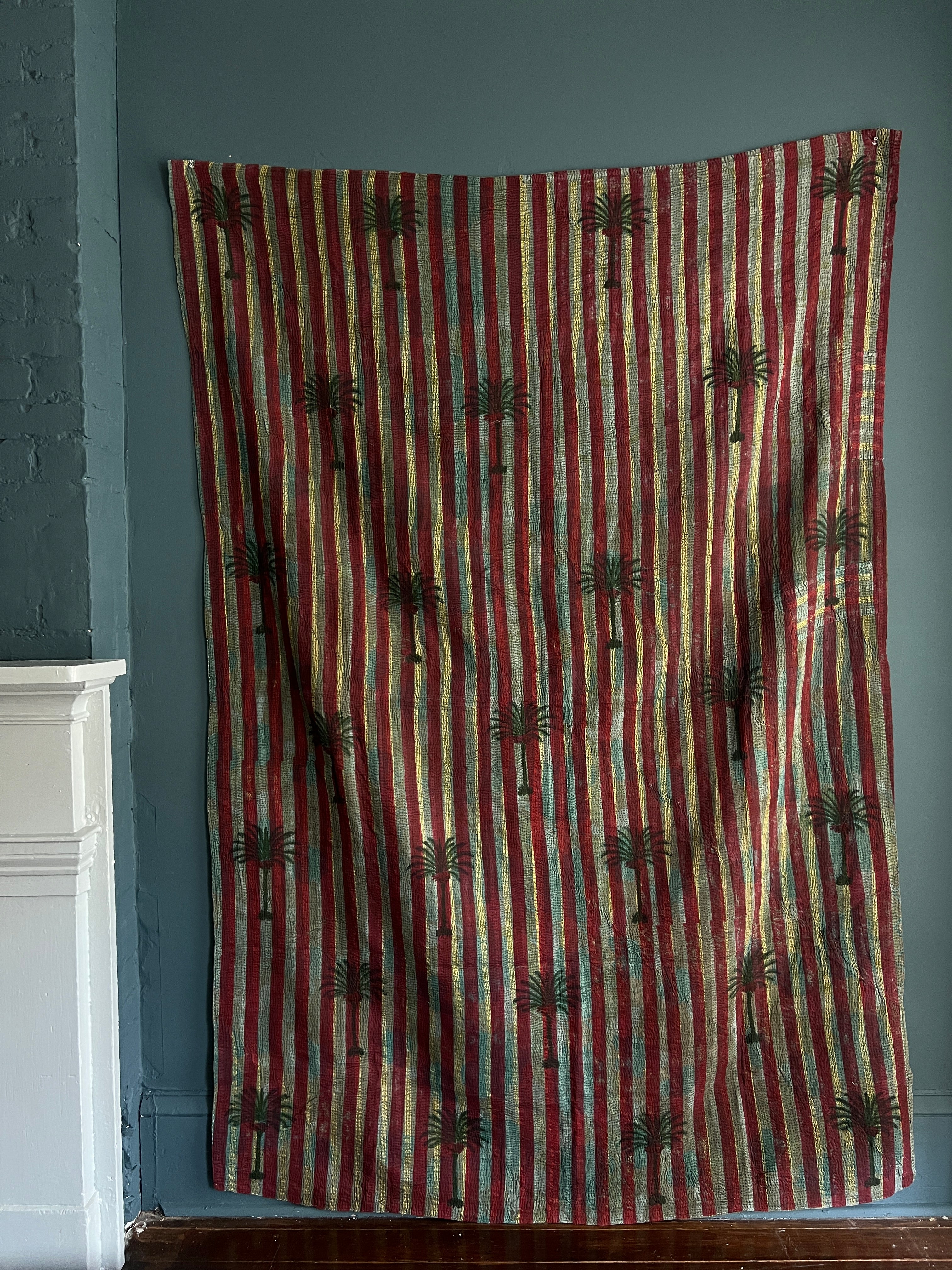 Antique Kantha Ajrakh Throw Blanket