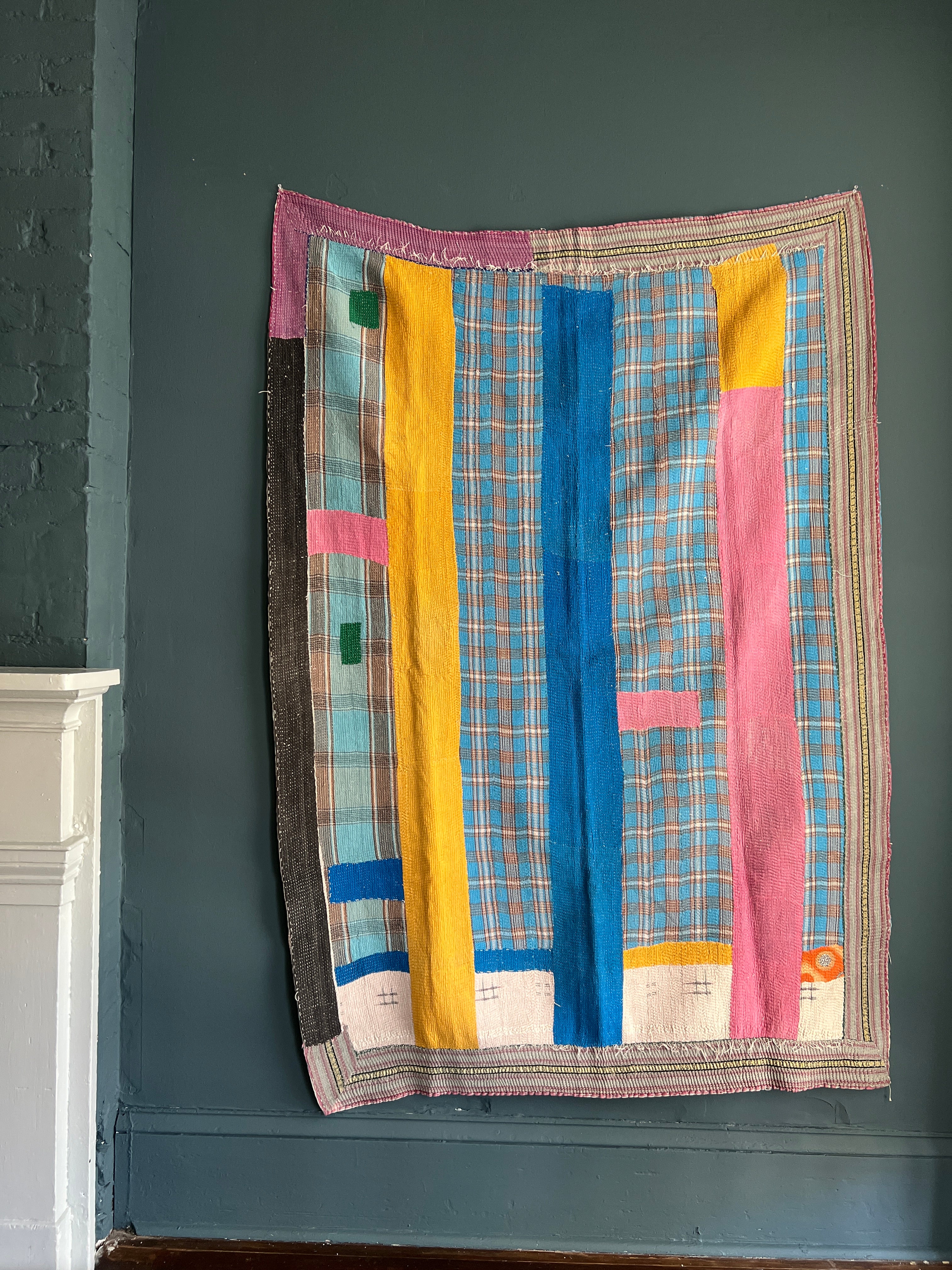 Antique Kantha Patchwork Throw Blanket