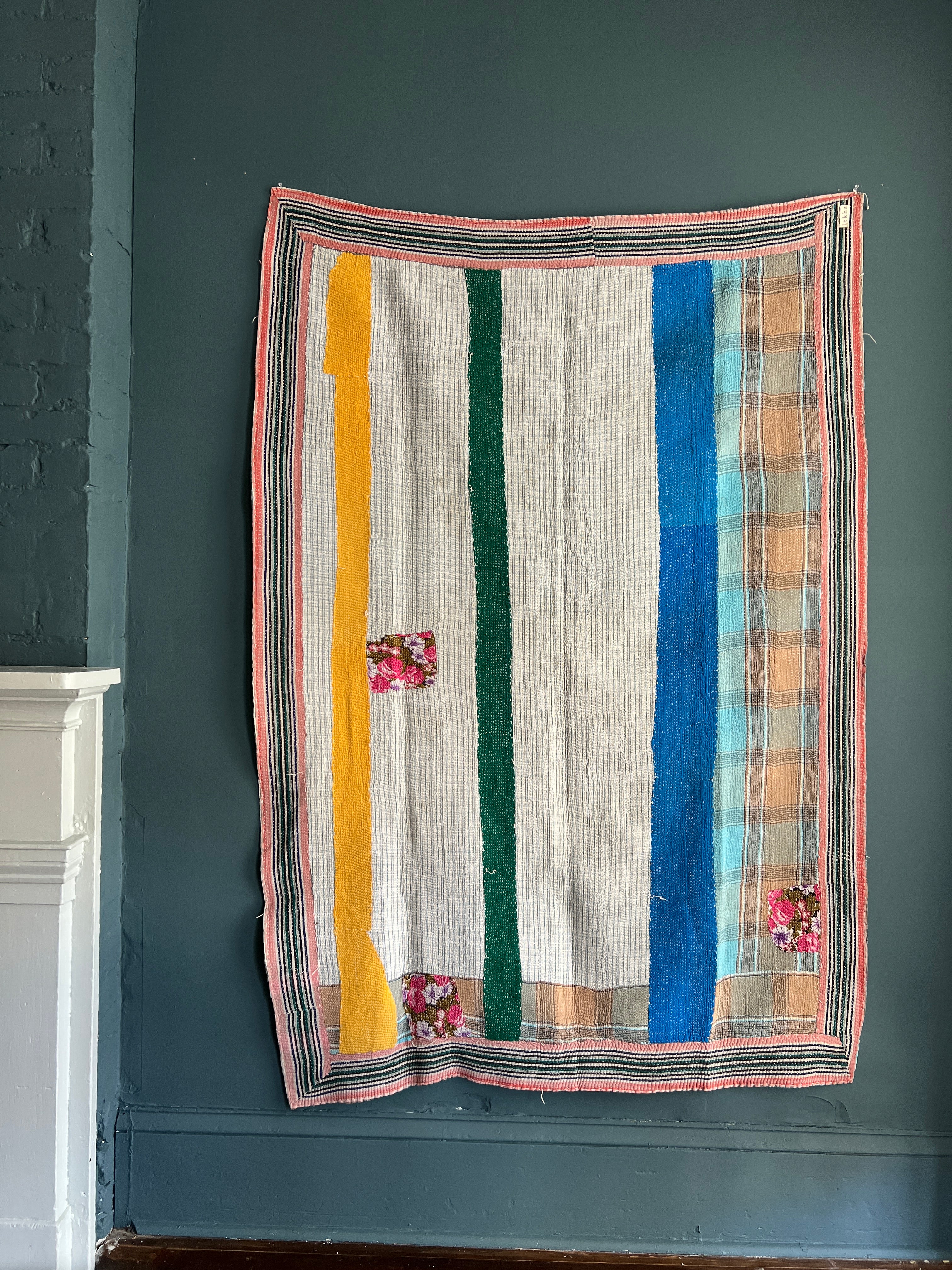 Antique Kantha Patchwork Throw Blanket