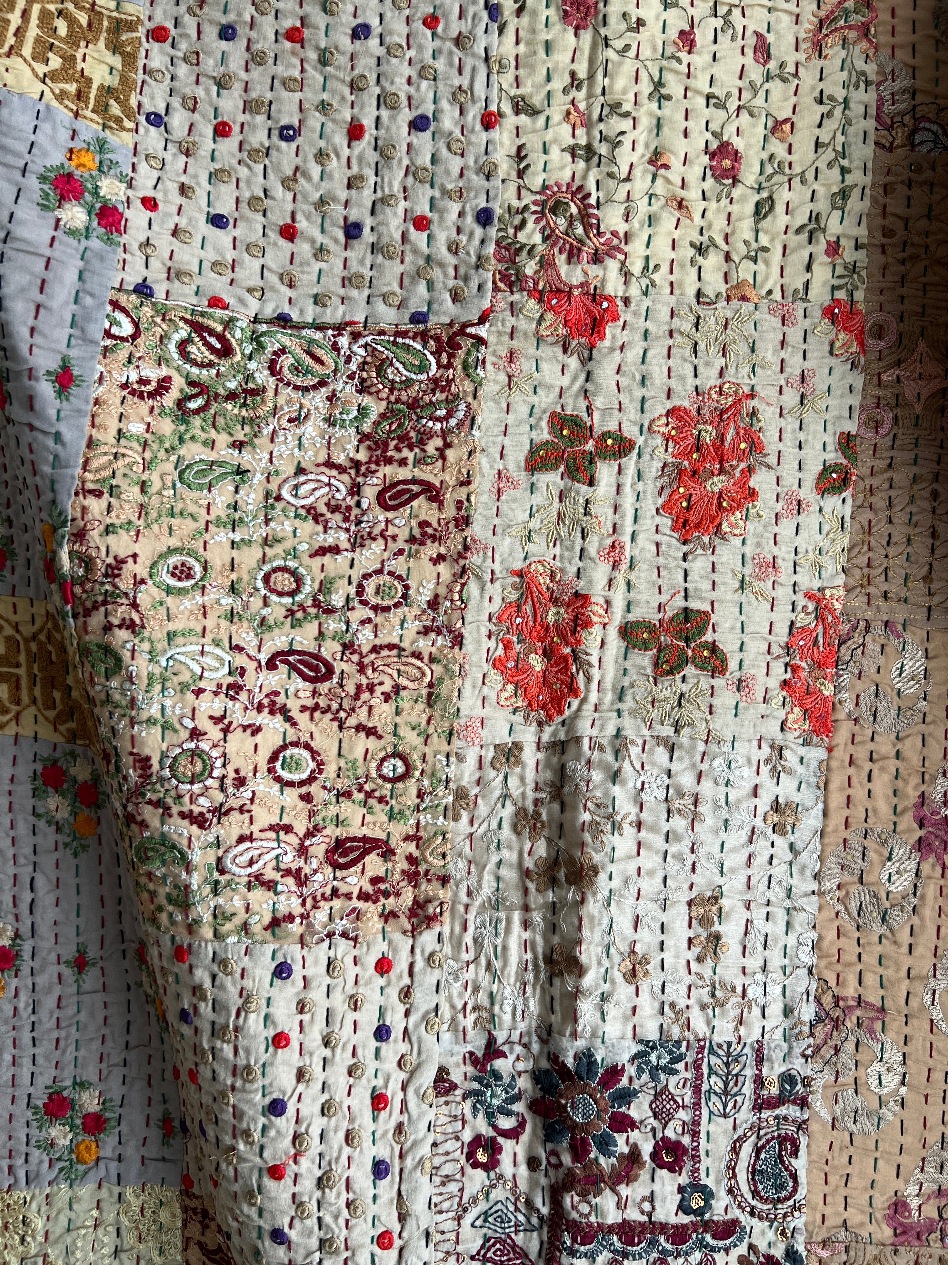Antique Queen Kantha Sari Patchwork Blanket