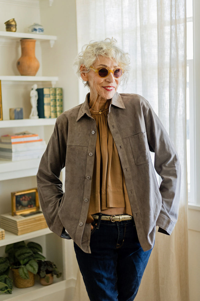 Lightweight Manoj Unisex Suede Shirt Jacket, handmade in India.