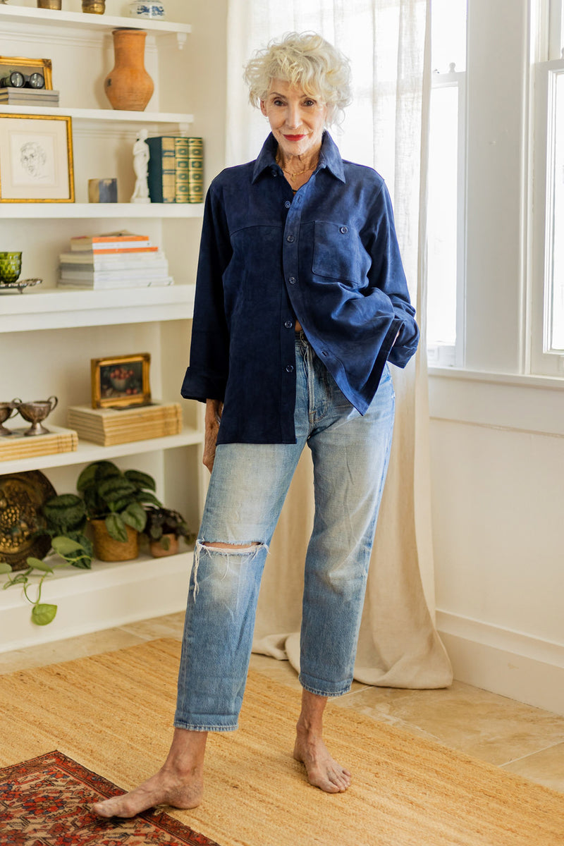Lightweight Manoj Unisex Suede Shirt Jacket, handmade in India.