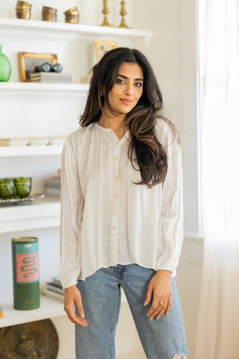 Cotton-satin Karima Blouse, made in India. | ivory